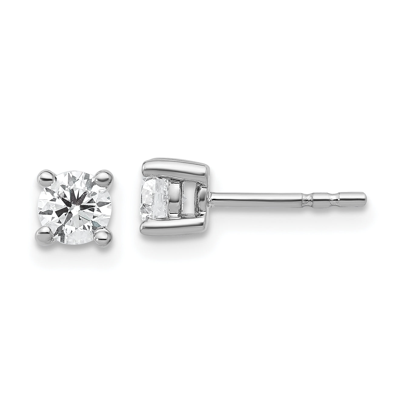 14K White Gold 1/2 Carat Total Weight Round Vs/Si Def Lab Grown Diamond 4 Prong Stud Post Earrings