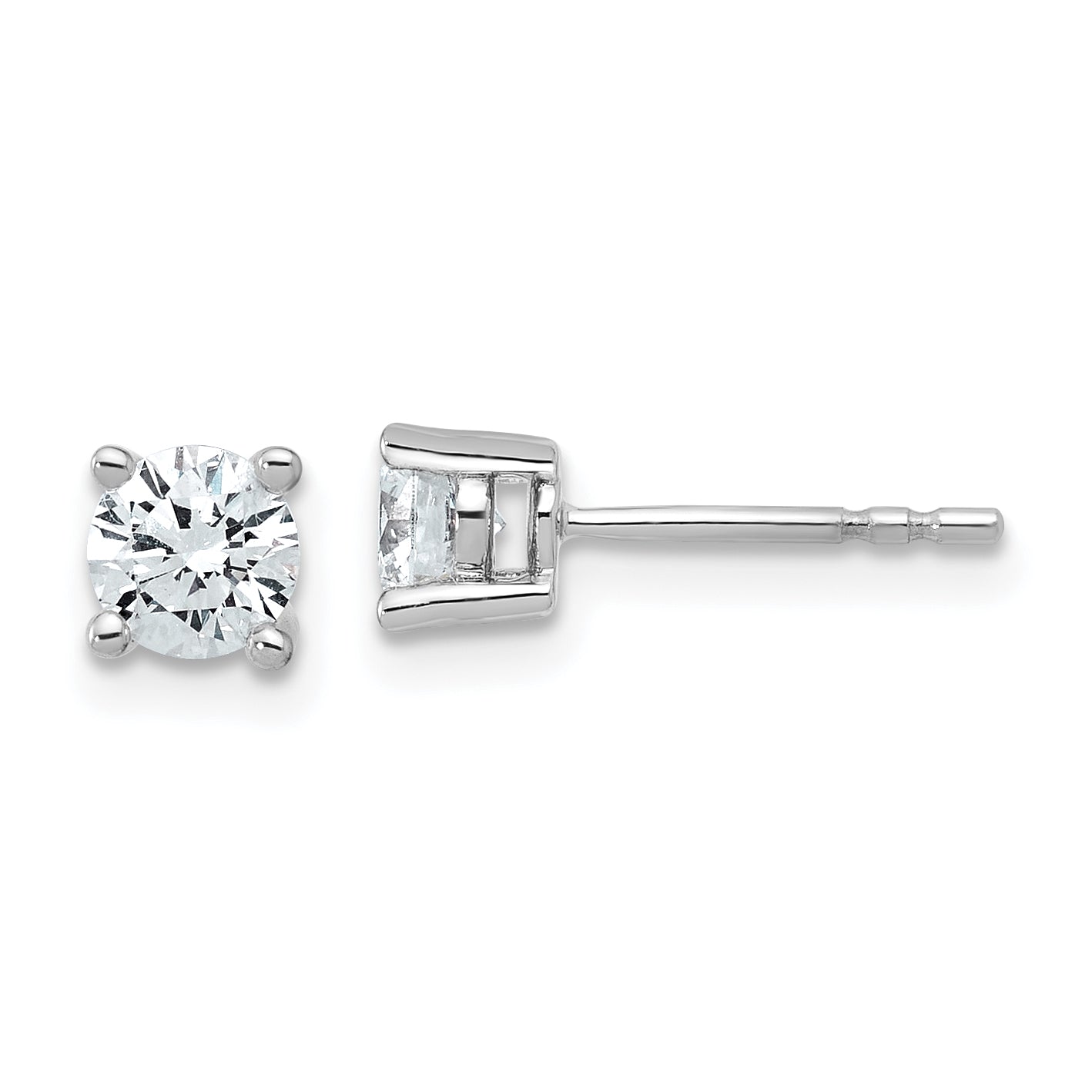 14K White Gold 3/4 Carat Total Weight Round Certified Vs/Si Gh Lab Grown Diamond 4 Prong Stud Post Earrings