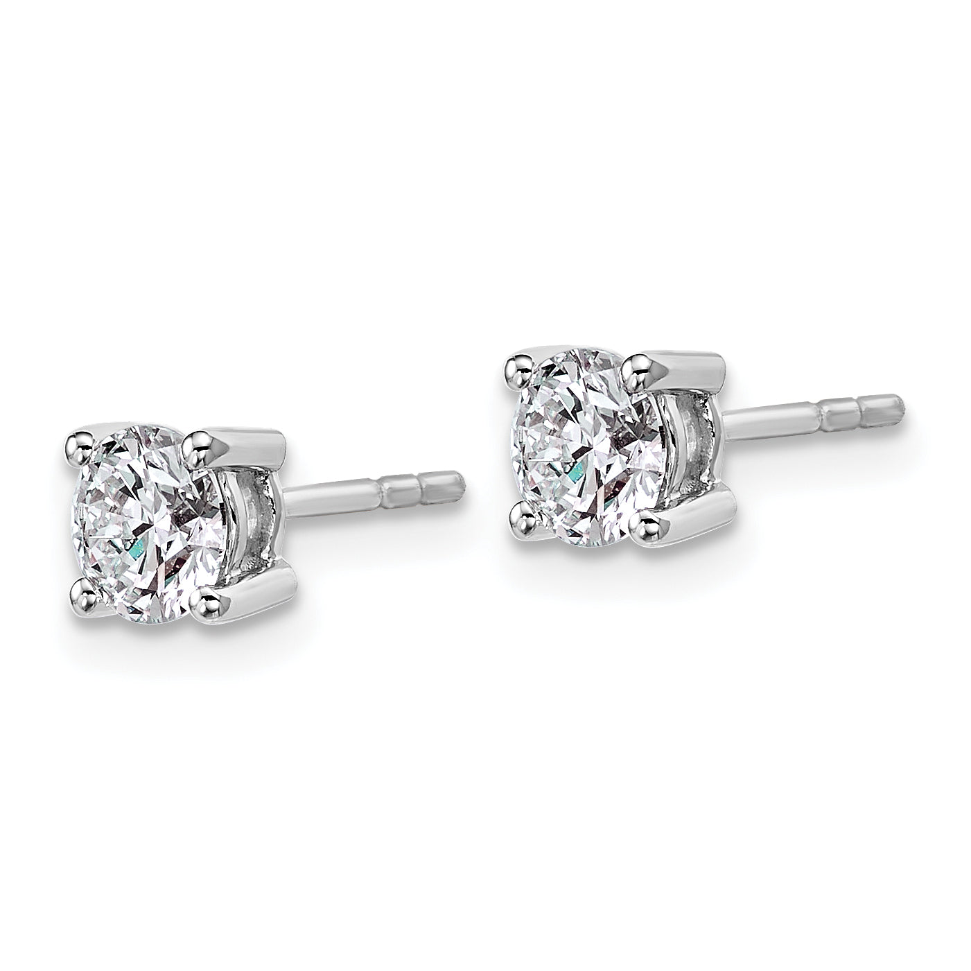14K White Gold 1 Carat Total Weight Round Vs/Si Def Lab Grown Diamond 4 Prong Stud Post Earrings