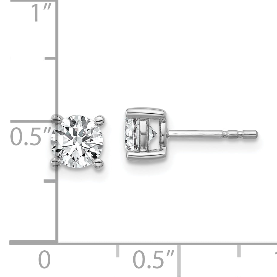 14K White Gold 1 Carat Total Weight Round Certified Vs/Si Gh Lab Grown Diamond 4 Prong Stud Post Earrings