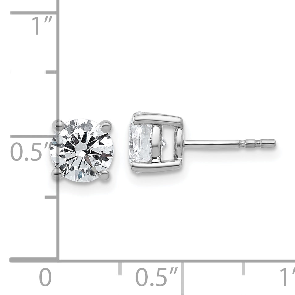 14K White Gold 2 Carat Total Weight Round Vs/Si Gh Lab Grown Diamond 4 Prong Stud Post Earrings