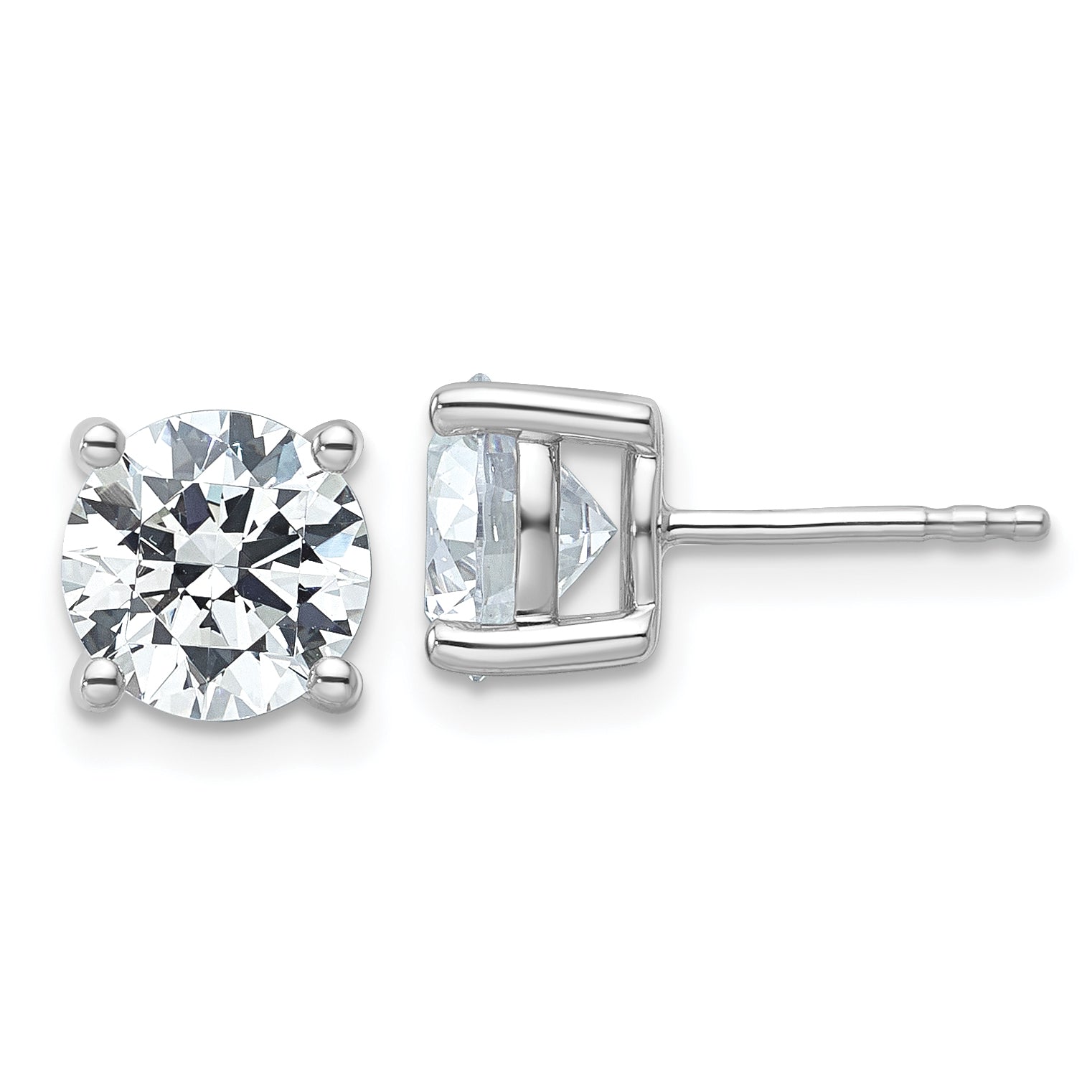14K White Gold 4 Carat Total Weight Round Certified Vs/Si Gh Lab Grown Diamond 4 Prong Stud Post Earrings