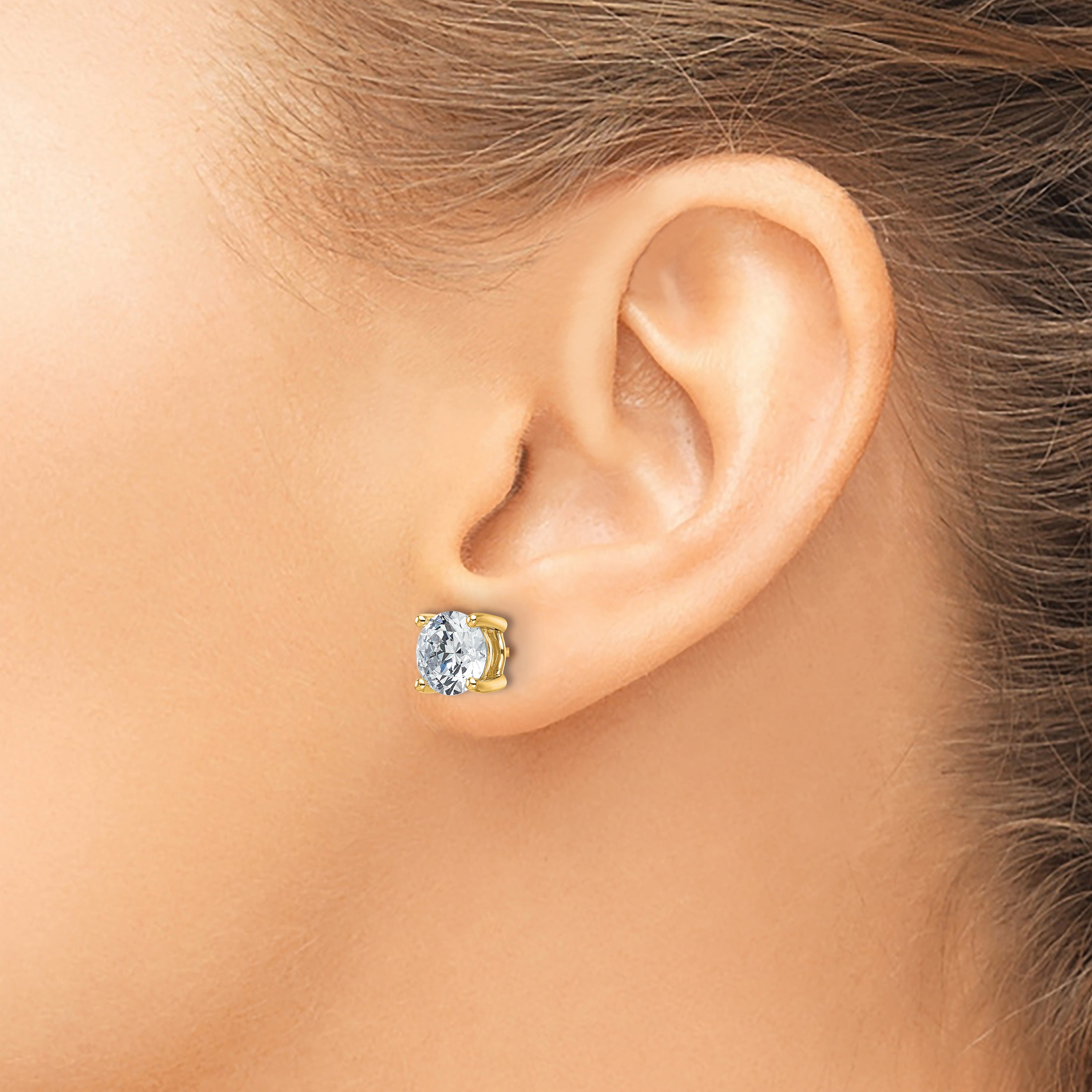 14K 4 Carat Total Weight Round Certified Vs/Si Gh Lab Grown Diamond 4 Prong Stud Post Earrings