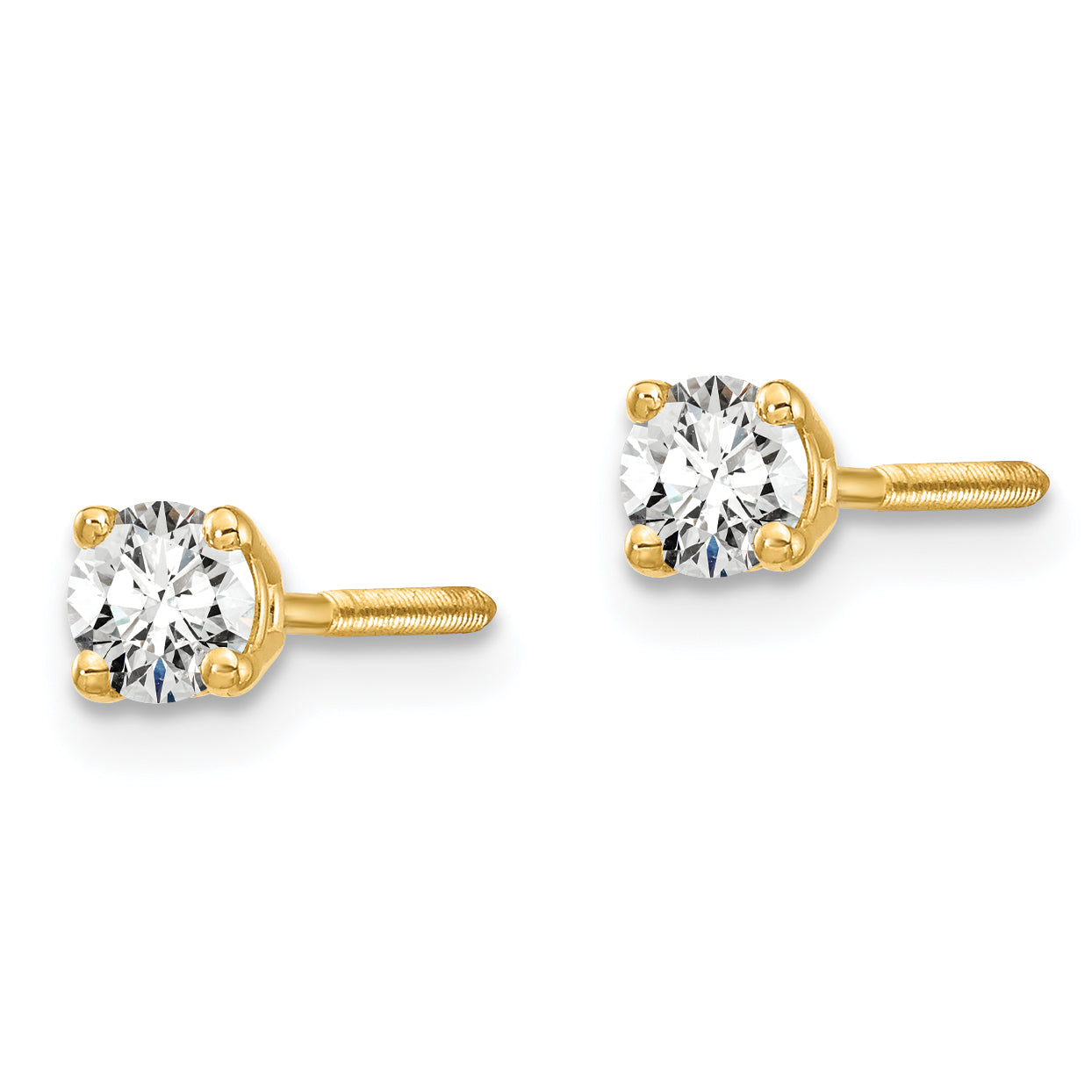 14K 1/5 Carat Total Weight Round Vs/Si Gh Lab Grown Diamond Screw Back 4 Prong Stud Post Earrings