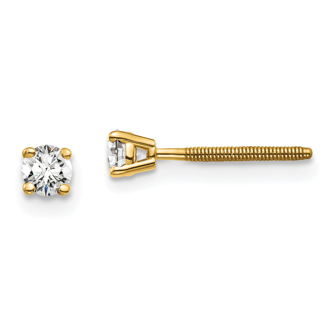 14K 1/5 Carat Total Weight Round Vs/Si Gh Lab Grown Diamond Screw Back 4 Prong Stud Post Earrings