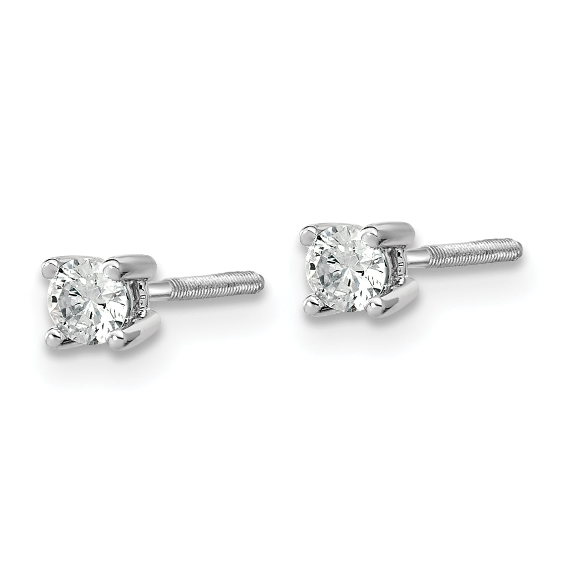 14K White Gold 1/5 Carat Total Weight Round Vs/Si Def Lab Grown Diamond Screw Back 4 Prong Stud Post Earrings