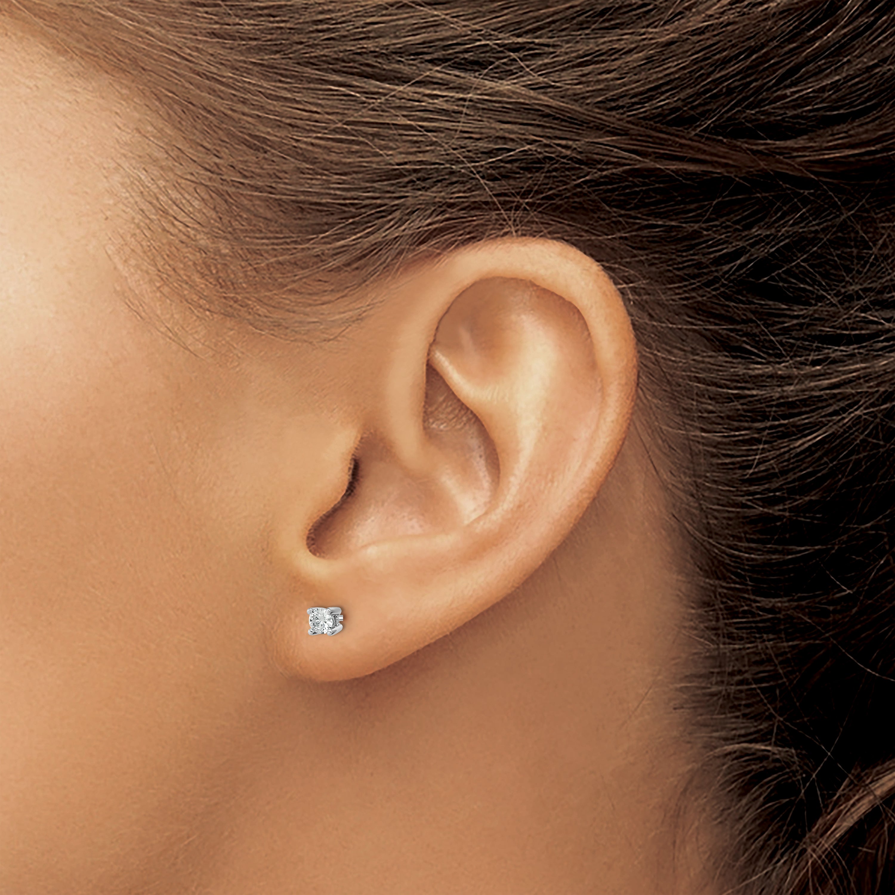 14K White Gold 1/5 Carat Total Weight Vs/Si Def Round Certified Lab Grown Diamond Screw Back 4 Prong Stud Post Earrings