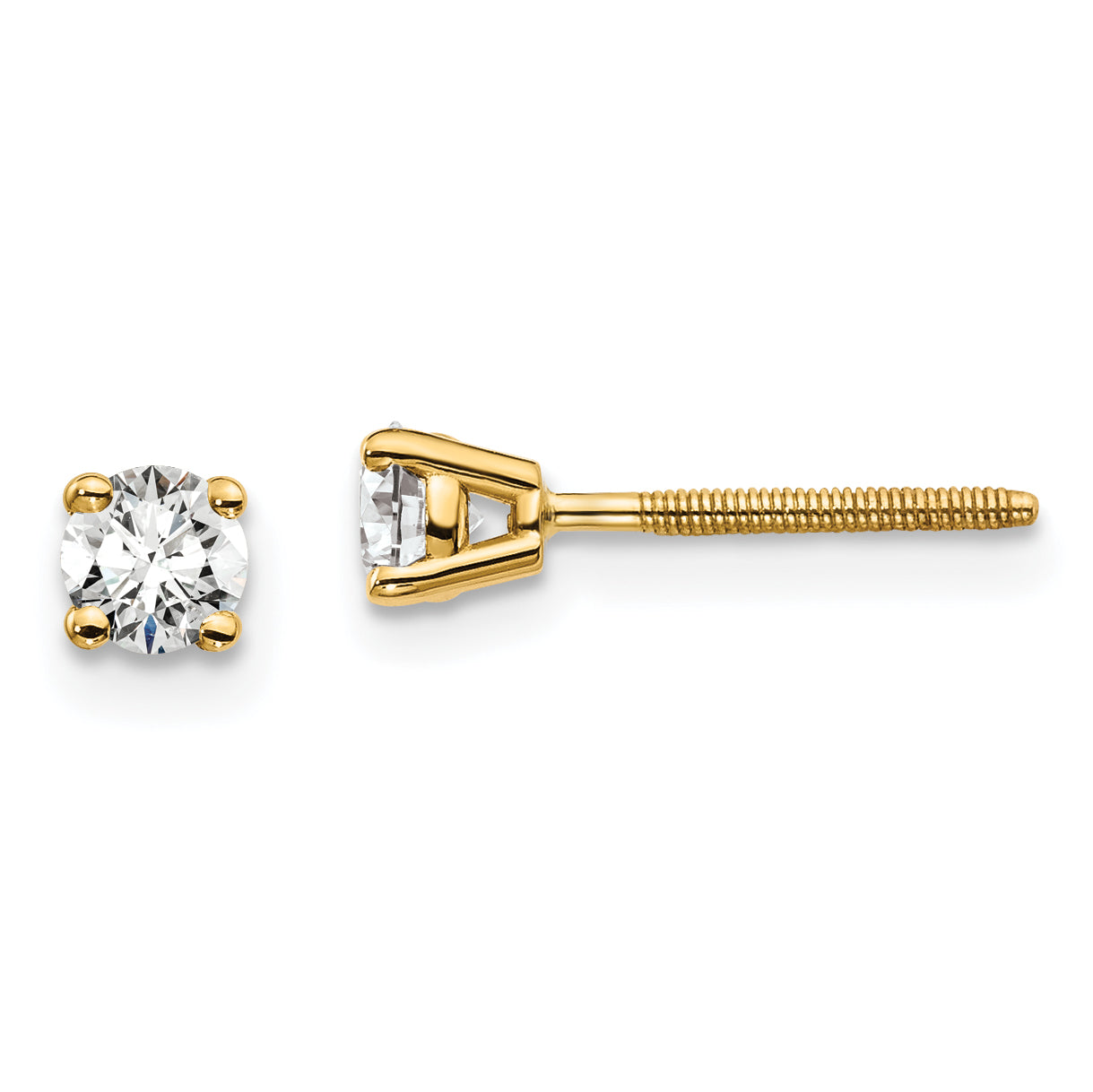 14K 1/3 Carat Total Weight Round Certified Vs/Si Def Lab Grown Diamond Screw Back 4 Prong Stud Post Earrings