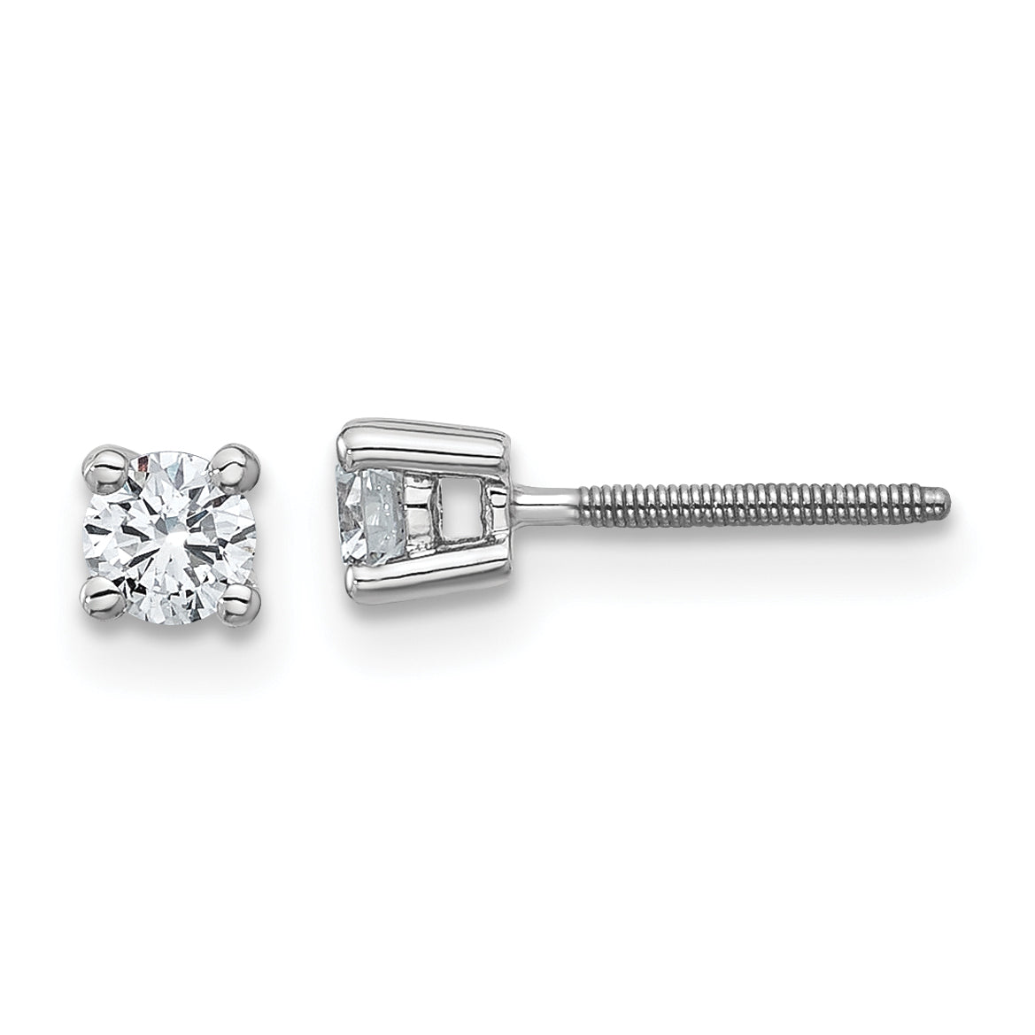 14K White Gold 1/3 Carat Total Weight Round Certified Vs/Si Gh Lab Grown Diamond Screw Back 4 Prong Stud Post Earrings