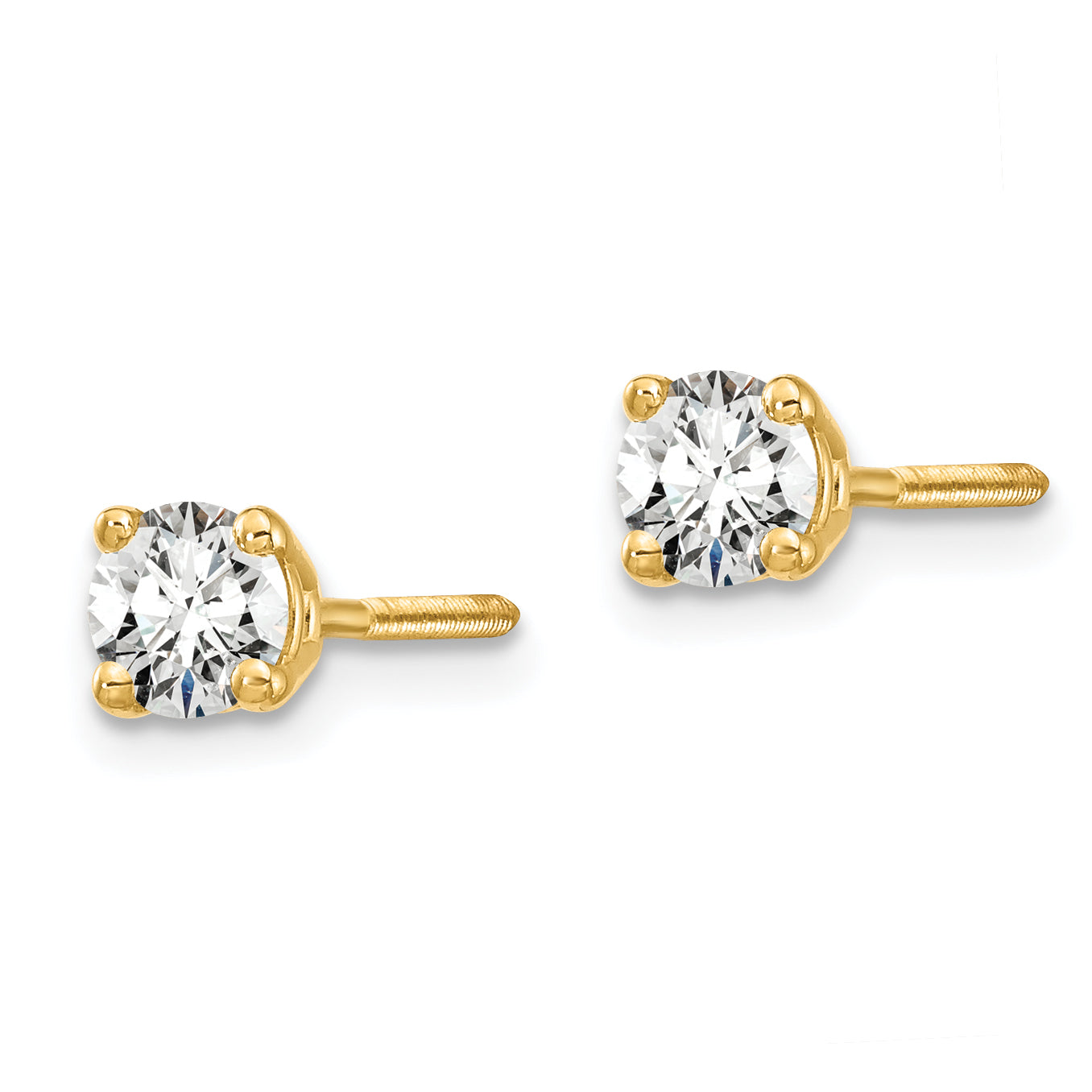 14K 1/2 Carat Total Weight Round Vs/Si Gh Lab Grown Diamond Screw Back 4 Prong Stud Post Earrings