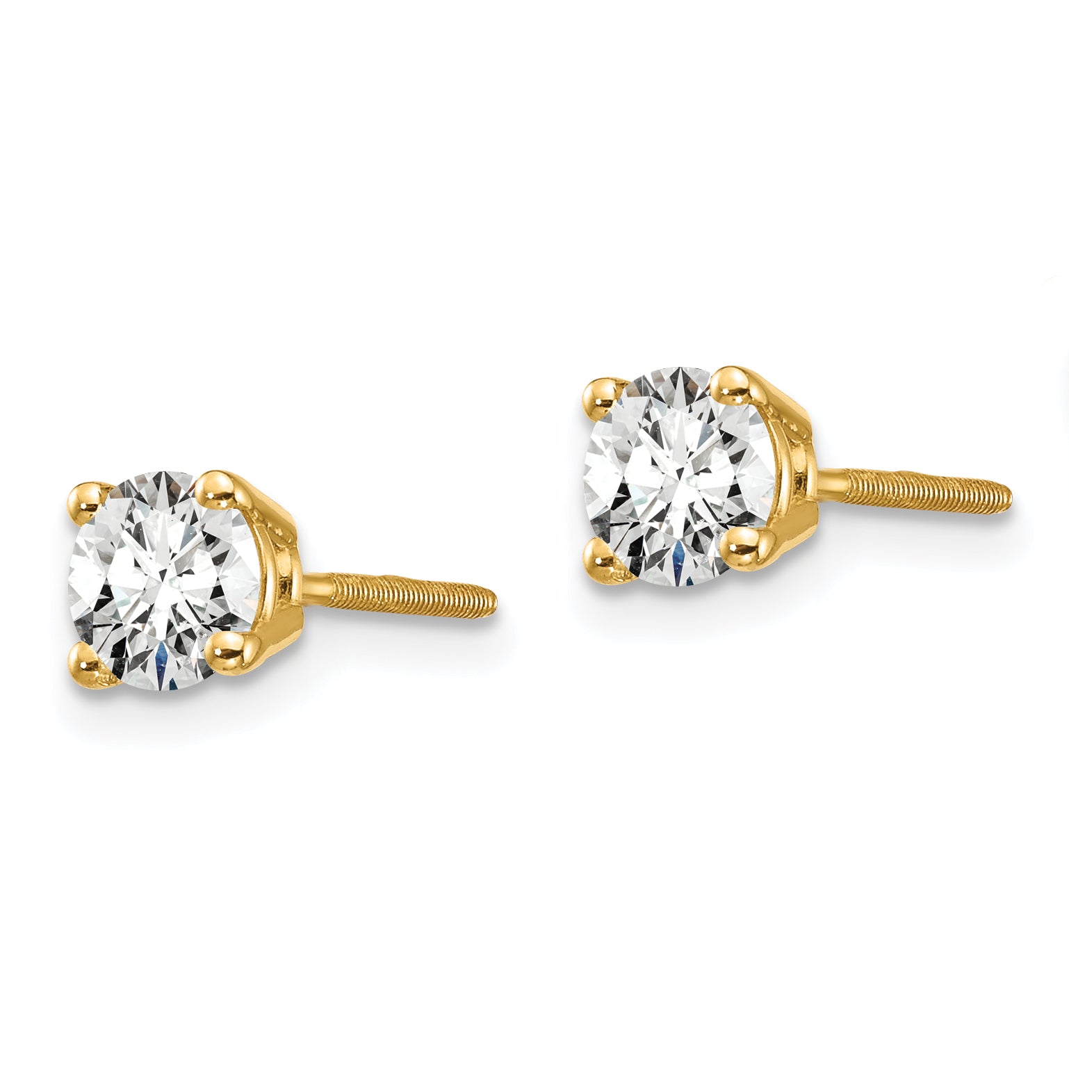 14K 1/2 Carat Total Weight Round Certified Vs/Si Gh Lab Grown Diamond Screw Back 4 Prong Stud Post Earrings