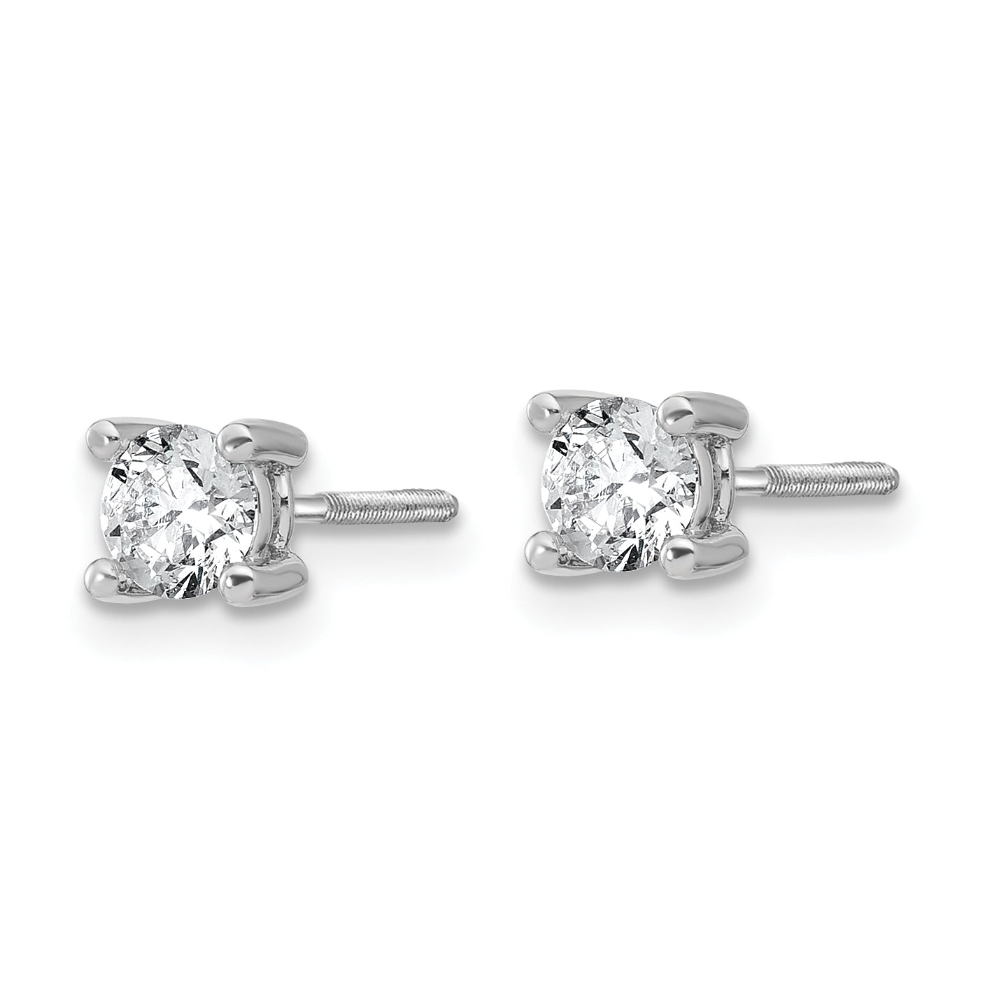 14K White Gold 2/3 Carat Total Weight Round Vs/Si Gh Lab Grown Diamond Screw Back 4 Prong Stud Post Earrings