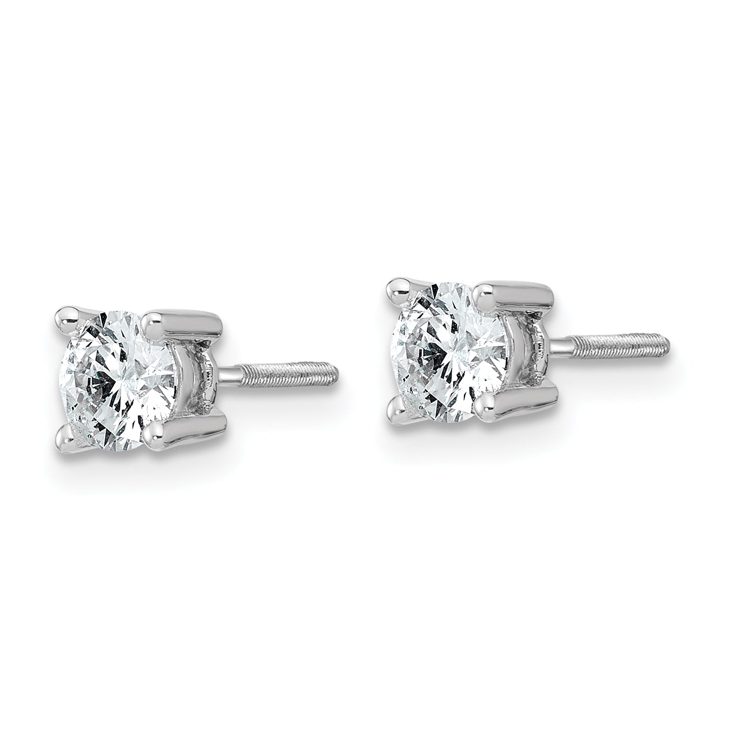 14K White Gold 3/4 Carat Total Weight Round Certified Vs/Si Gh Lab Grown Diamond Screw Back 4 Prong Stud Post Earrings