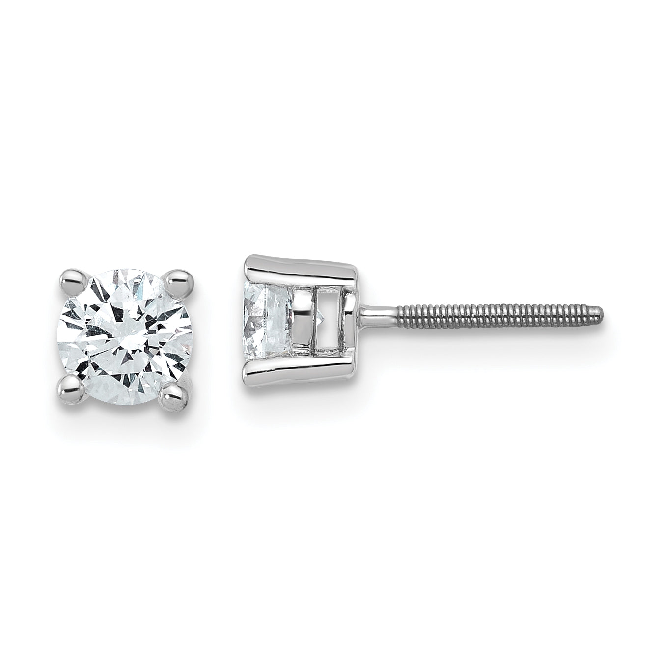 14K White Gold 3/4 Carat Total Weight Round Certified Vs/Si Gh Lab Grown Diamond Screw Back 4 Prong Stud Post Earrings