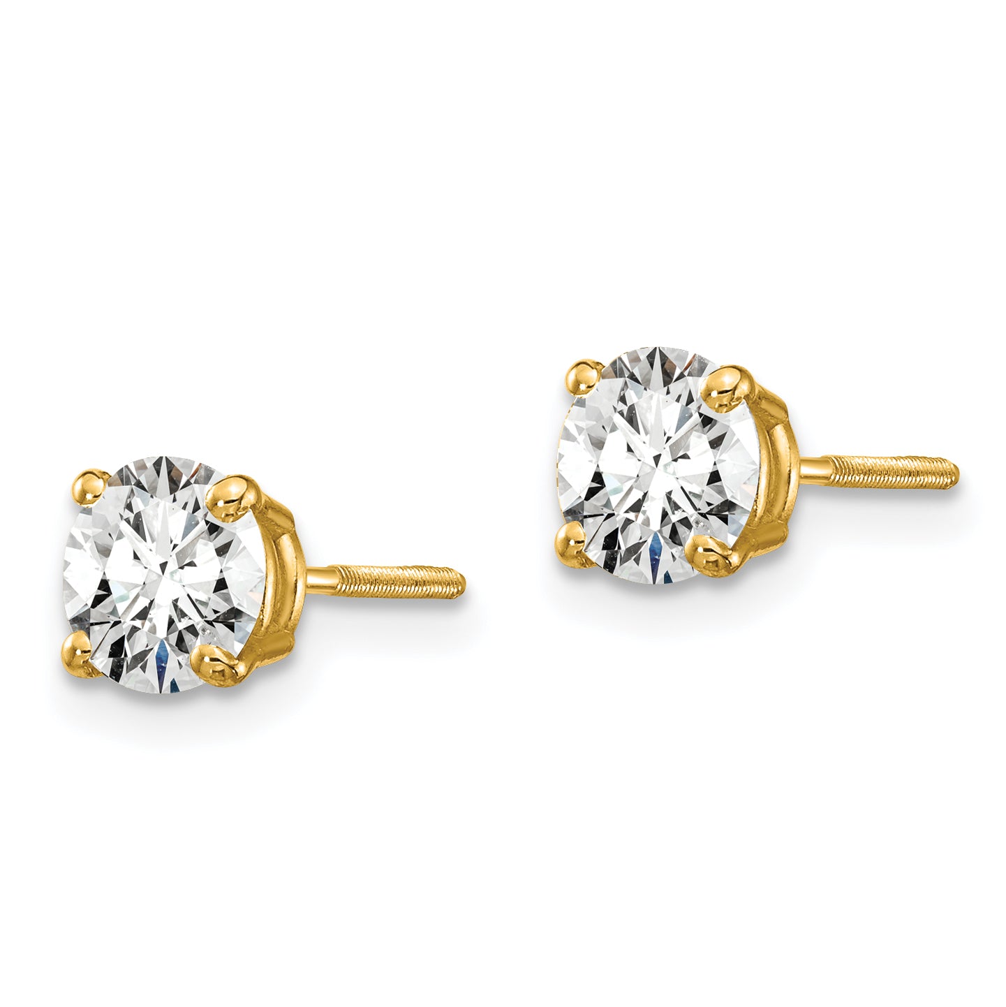 14K 1 Carat Total Weight Round Vs/Si Gh Lab Grown Diamond Screw Back 4 Prong Stud Post Earrings