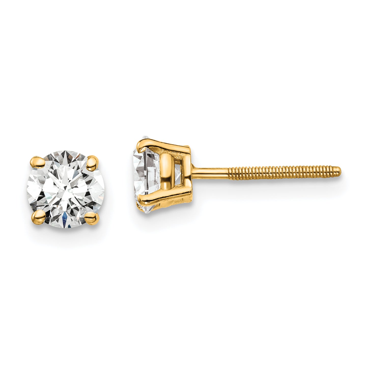 14K 1 Carat Total Weight Round Vs/Si Gh Lab Grown Diamond Screw Back 4 Prong Stud Post Earrings
