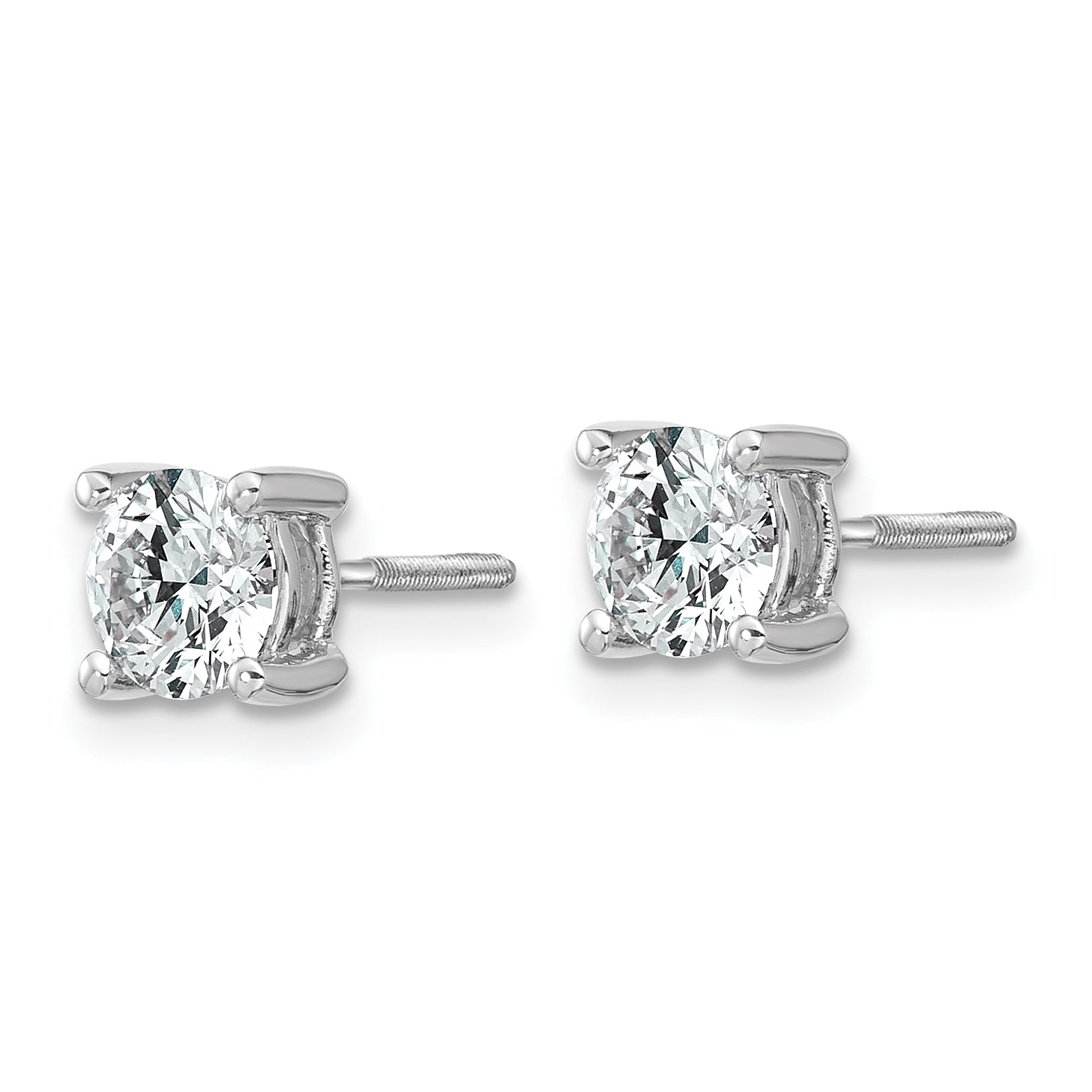 14K White Gold 1 Carat Total Weight Round Certified Vs/Si Gh Lab Grown Diamond Screw Back 4 Prong Stud Post Earrings