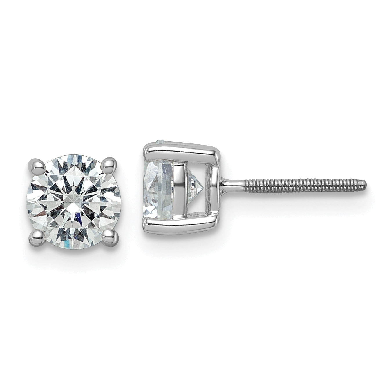 14K White Gold 2 Carat Total Weight Round Vs/Si Def Lab Grown Diamond Screw Back 4 Prong Stud Post Earrings