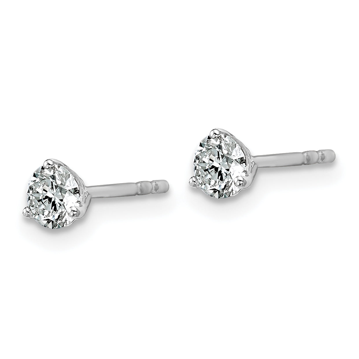 14K White Gold 1/2 Carat Total Weight Round Vs/Si Def Lab Grown Diamond 3 Prong Stud Post Earrings