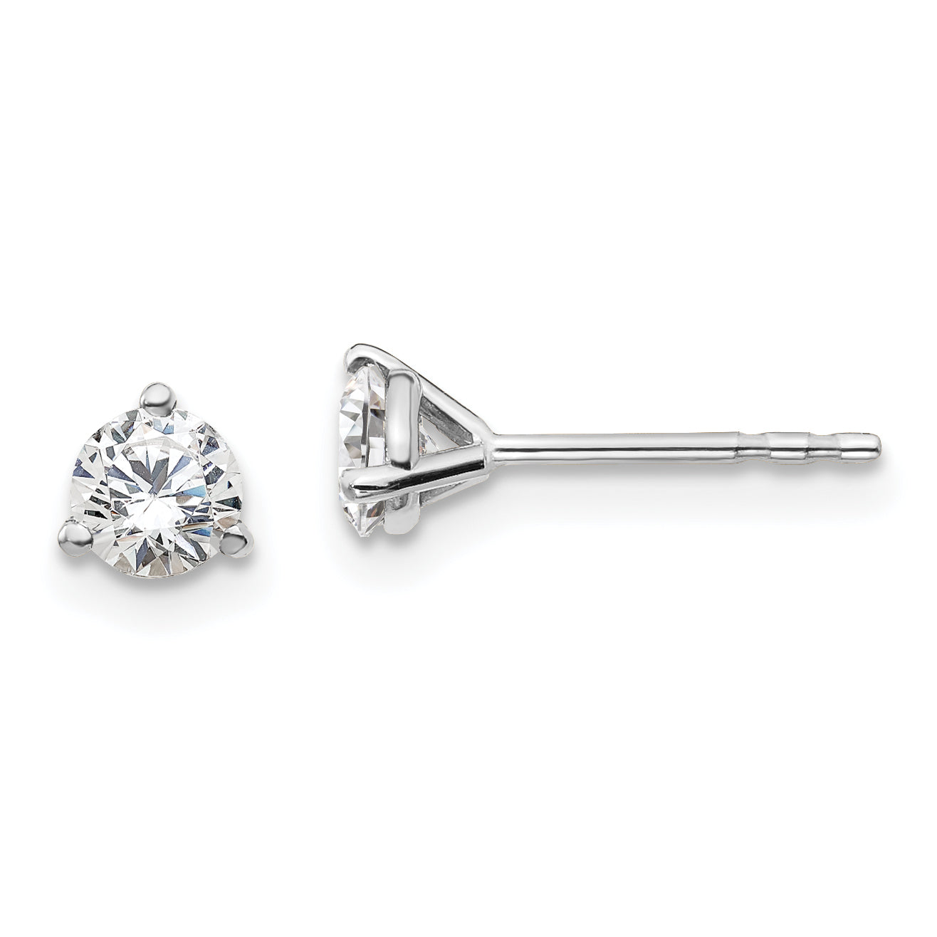 14K White Gold 1/2 Carat Total Weight Round Vs/Si Gh Lab Grown Diamond 3 Prong Stud Post Earrings