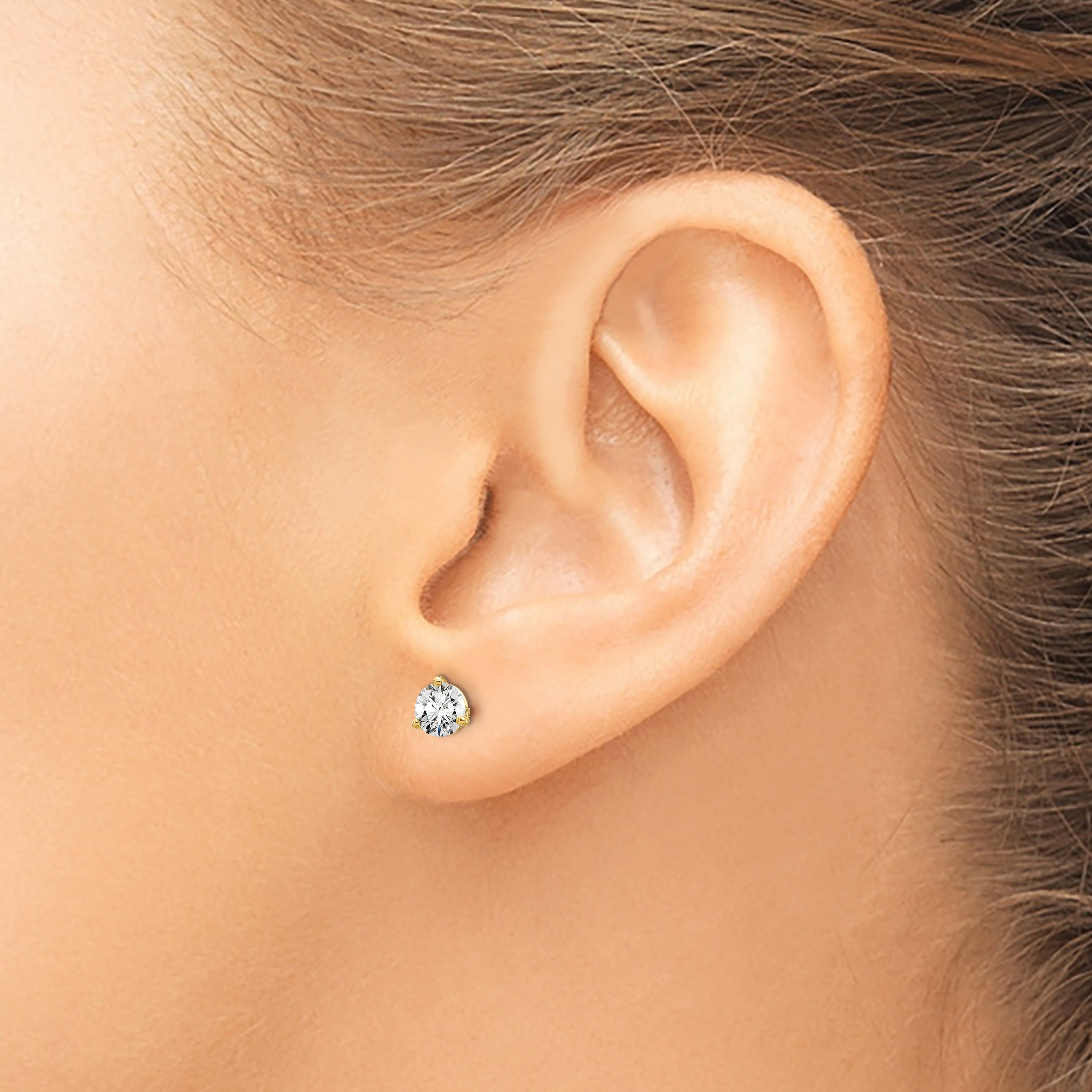 14K 3/4 Carat Total Weight Round Certified Vs/Si Def Lab Grown Diamond 3 Prong Stud Post Earrings
