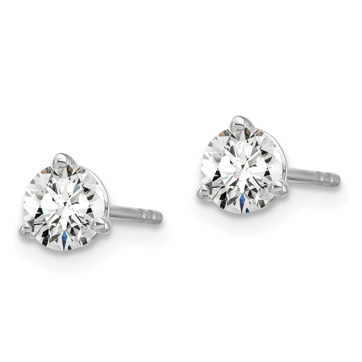 14K White Gold 3/4 Carat Total Weight Round Certified Vs/Si Def Lab Grown Diamond 3 Prong Stud Post Earrings