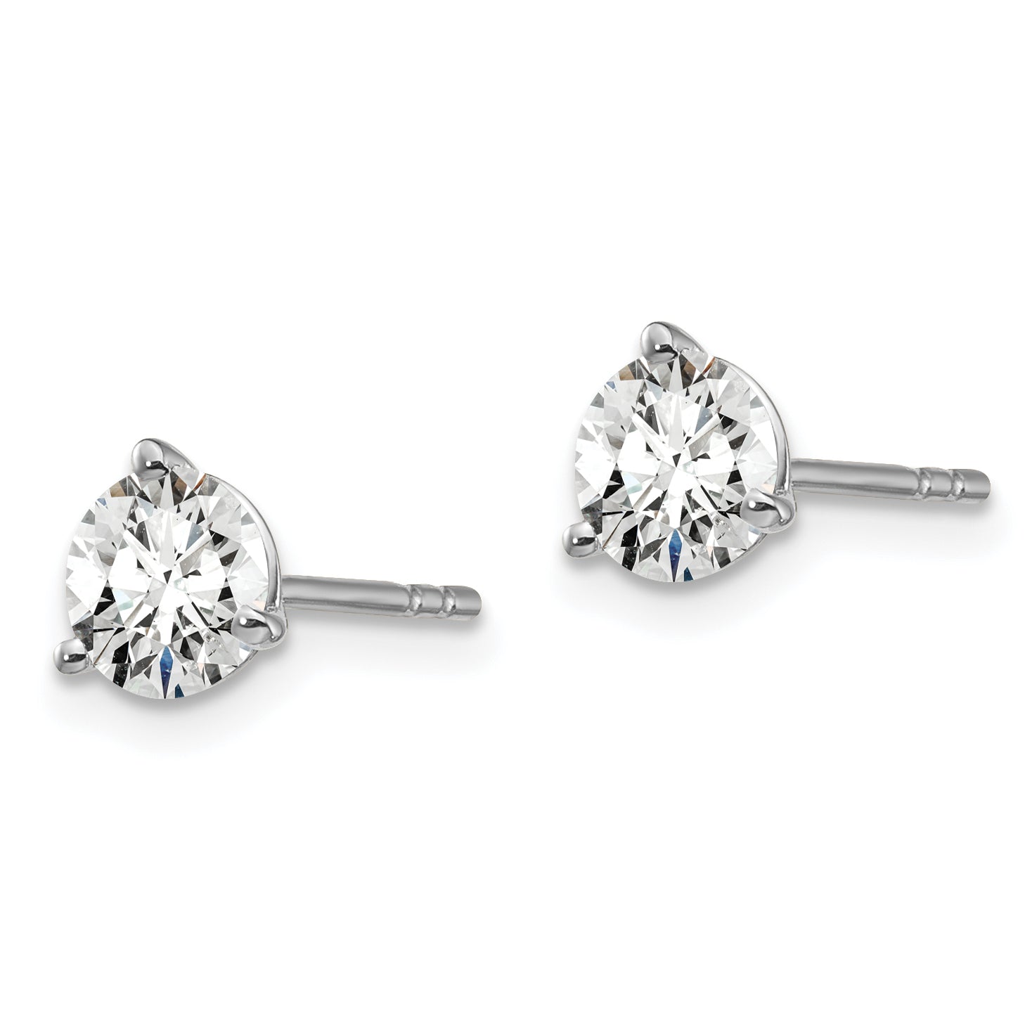 14K White Gold 1 Carat Total Weight Round Vs/Si Def Lab Grown Diamond 3 Prong Stud Post Earrings