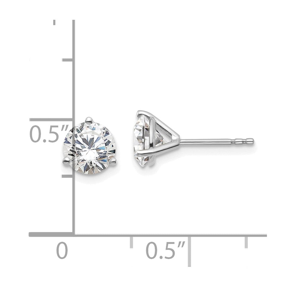 14K White Gold 1 3/4 Carat Total Weight Round Vs/Si Gh Lab Grown Diamond 3 Prong Stud Post Earrings