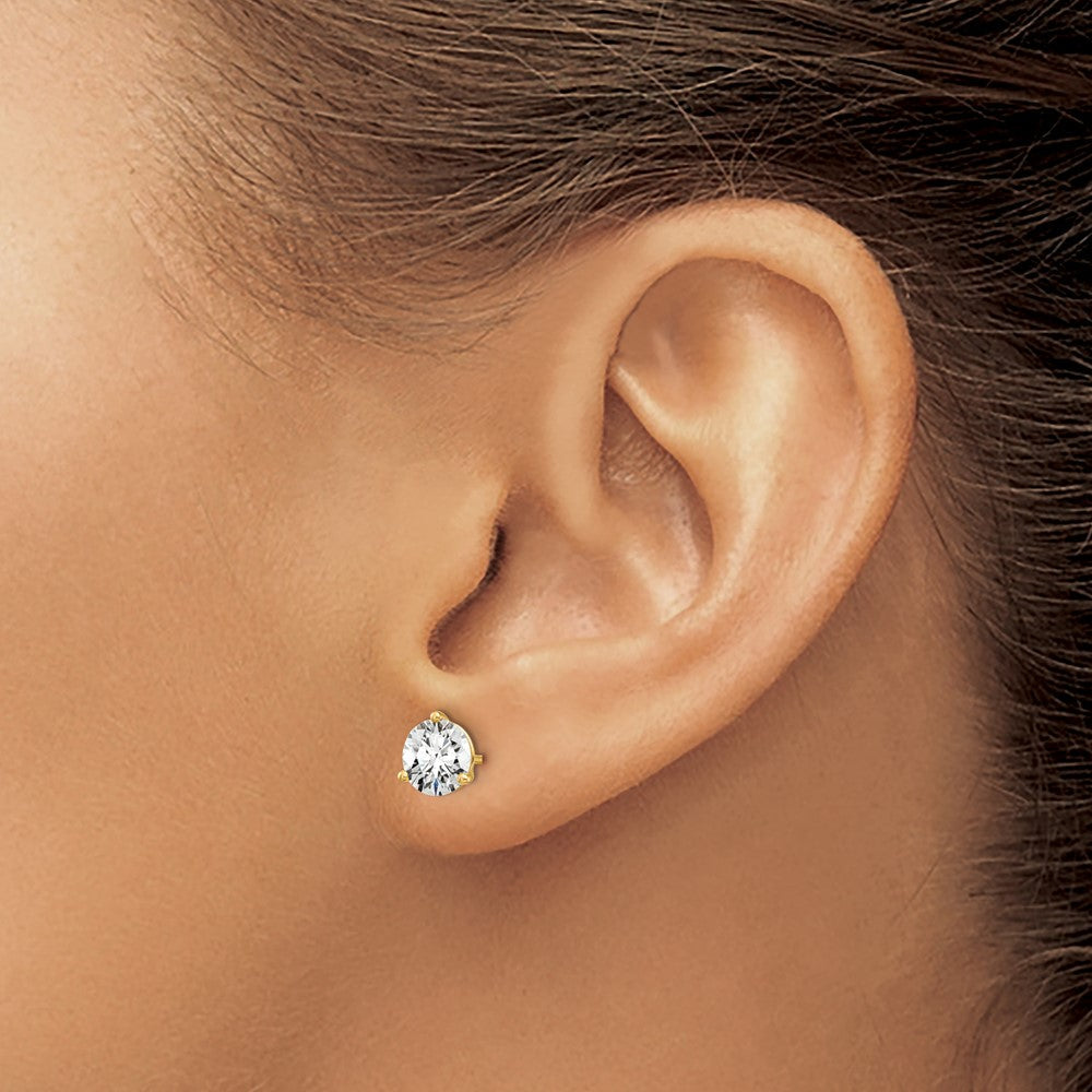 14K 1 3/4 Carat Total Weight Round Vs/Si Def Lab Grown Diamond 3 Prong Stud Post Earrings