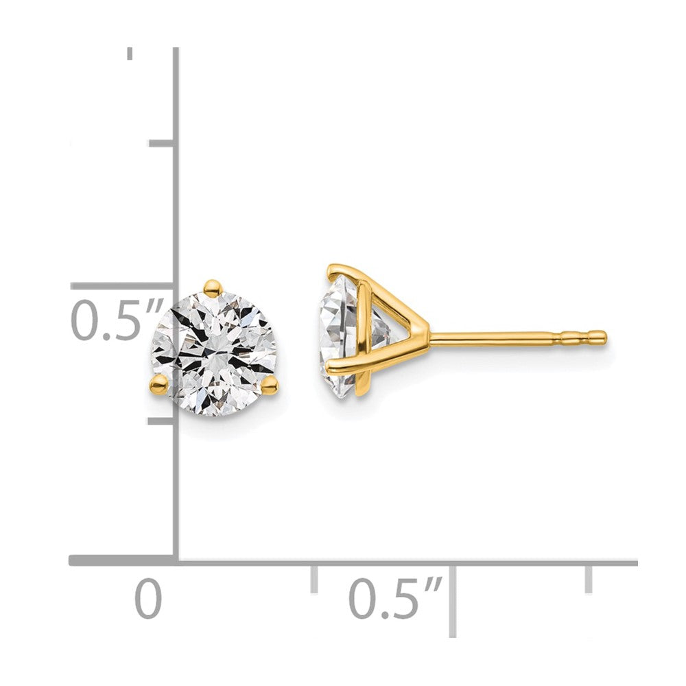 14k 1 3/4 carat total weight Round VS/SI GH Lab Grown Diamond 3 Prong Stud Post Earrings