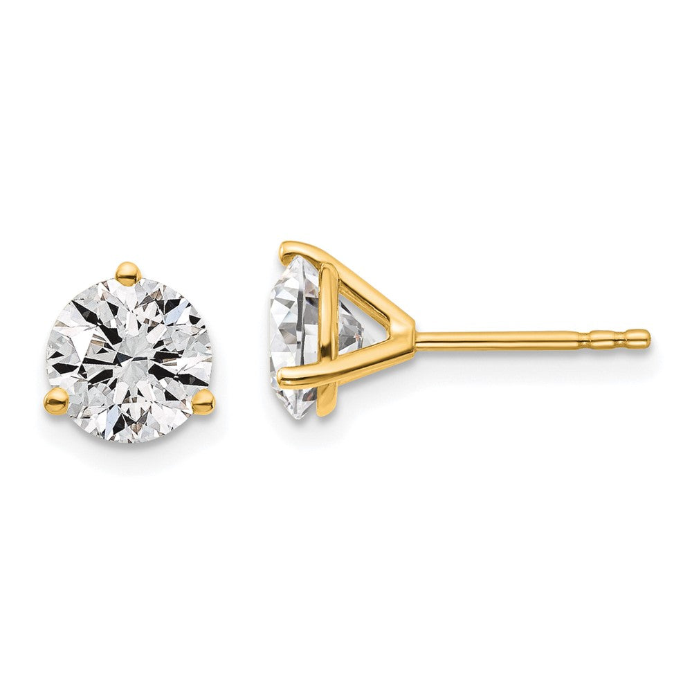 14k 1 3/4 carat total weight Round VS/SI GH Lab Grown Diamond 3 Prong Stud Post Earrings