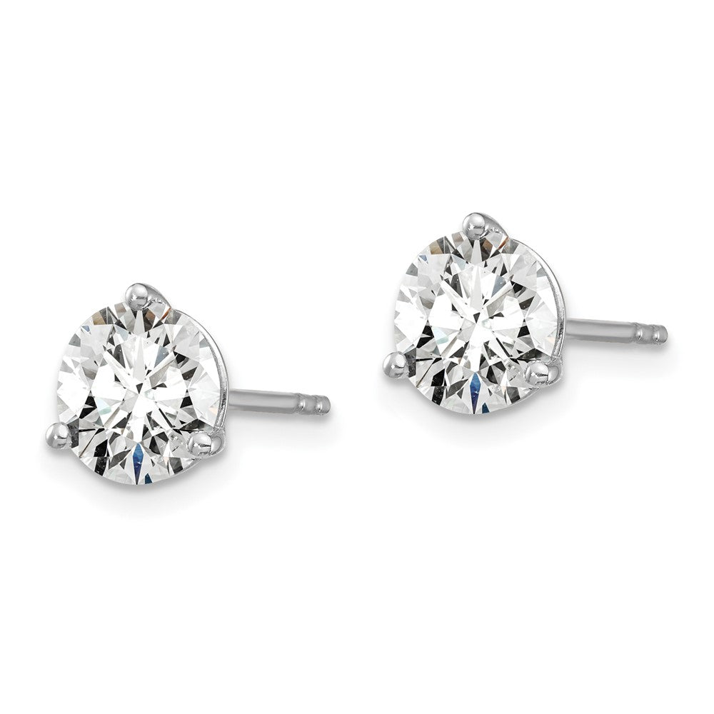 14k White Gold 2 carat total weight Round VS/SI DEF Lab Grown Diamond 3 Prong Stud Post Earrings
