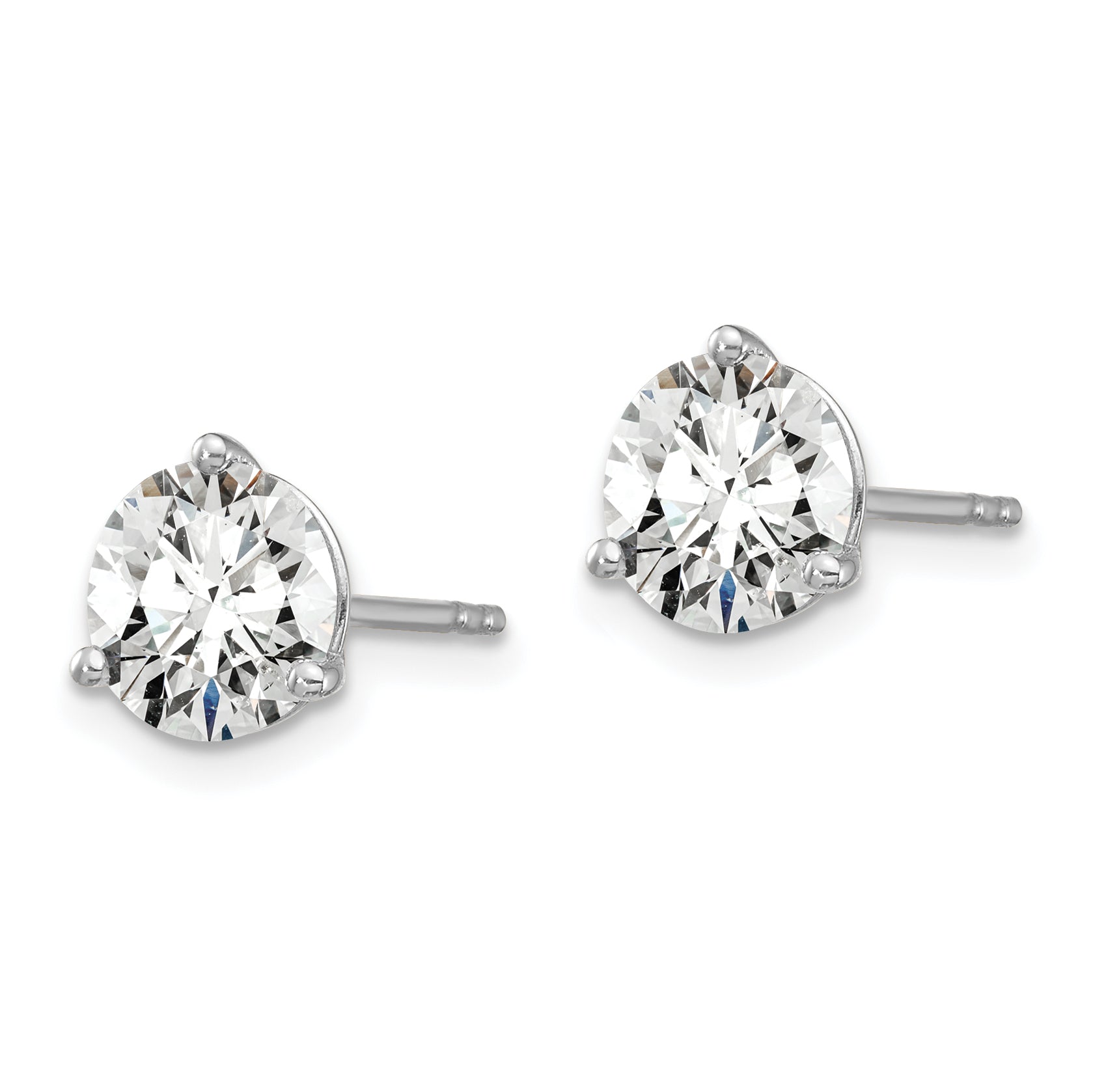 14K White Gold 2 Carat Total Weight Round Vs/Si Gh Lab Grown Diamond 3 Prong Stud Post Earrings