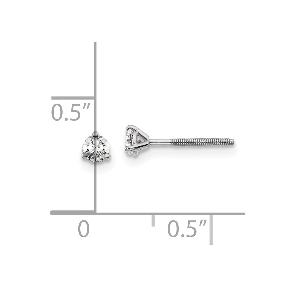 14k White Gold 1/5 carat total weight Round VS/SI DEF Lab Grown Diamond Screw Back 3 Prong Stud Post Earrings