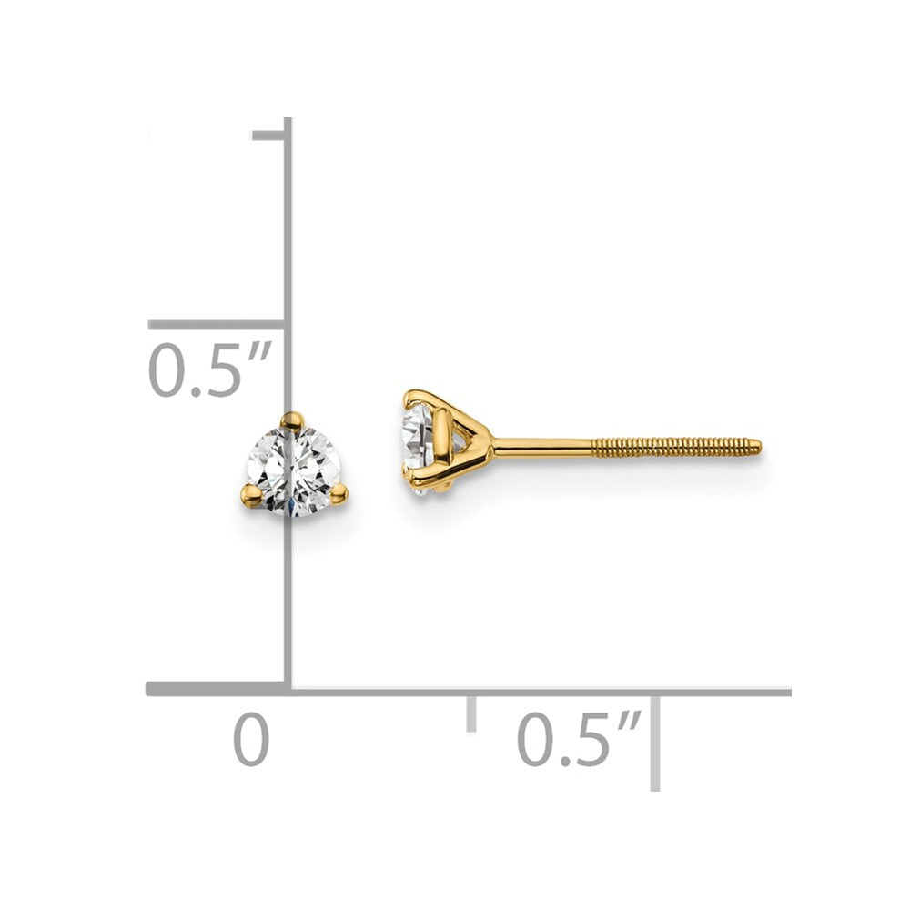 14k 1/4 carat total weight Round Certified VS/SI GH Lab Grown Diamond Screw Back 3 Prong Stud Post Earrings