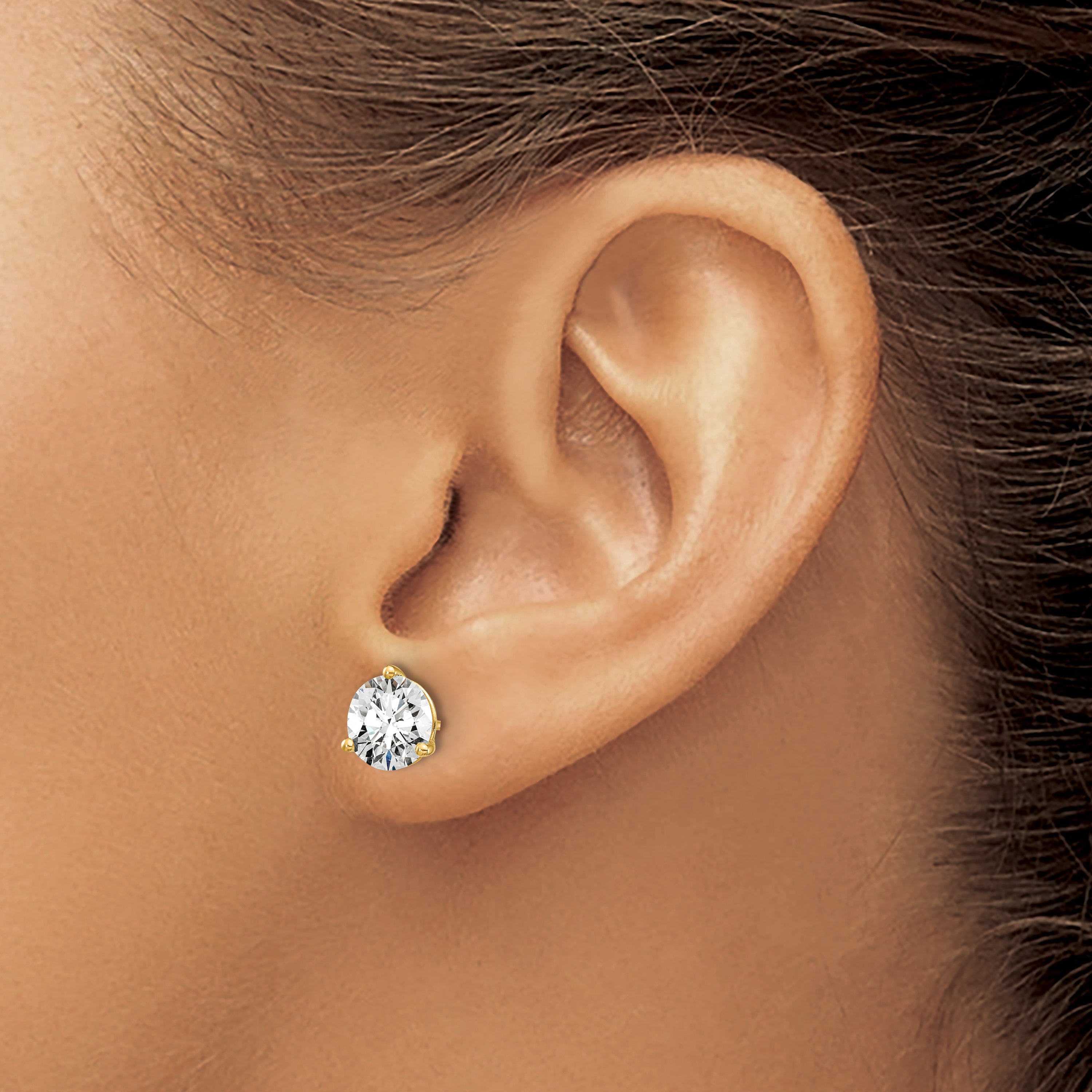 14K 2 Carat Total Weight Round Vs/Si Gh Lab Grown Diamond Screw Back 3 Prong Stud Post Earrings