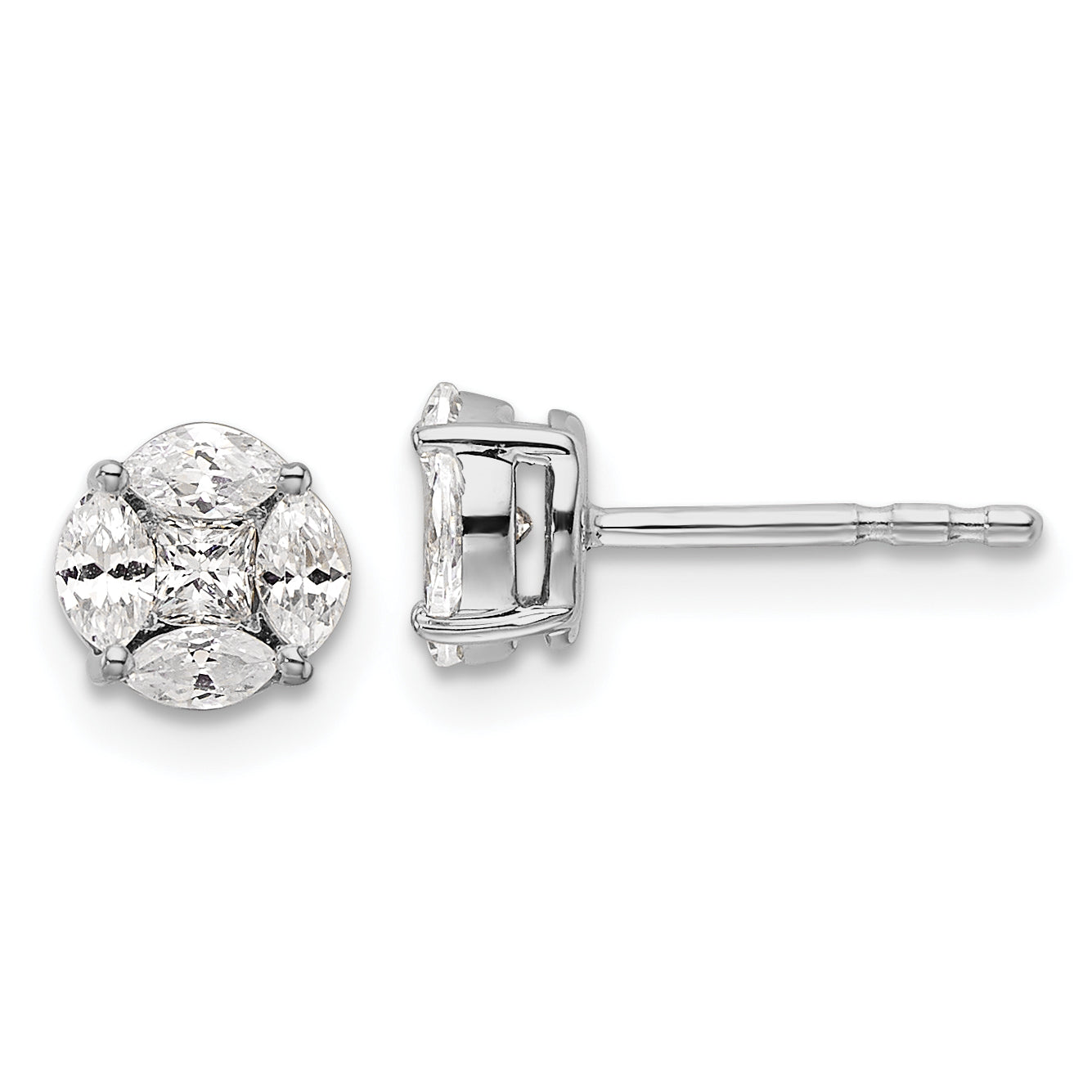 14K White Gold Lab Grown Vs/Si Fgh Dia Round & Marquise Post Earrings