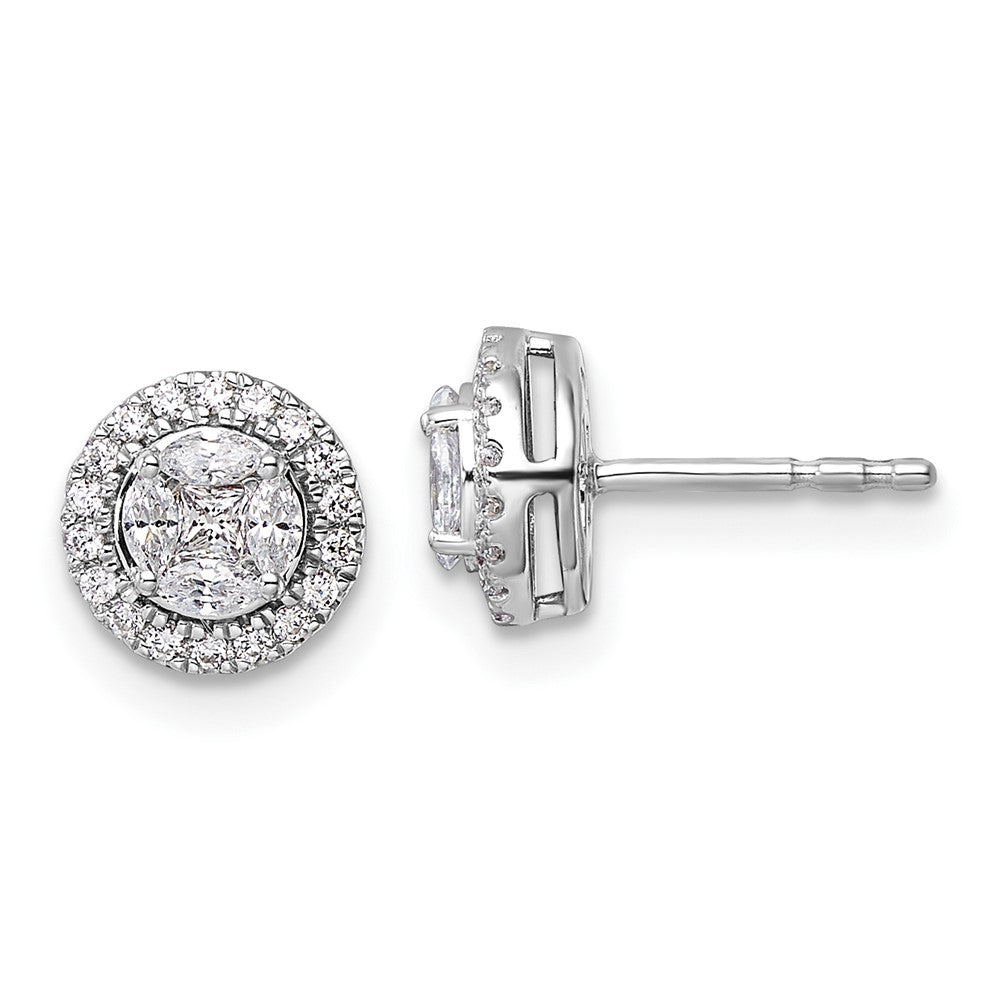 14K White Gold Lab Grown VS/SI FGH Dia Halo Round & Marquise Post Earrings