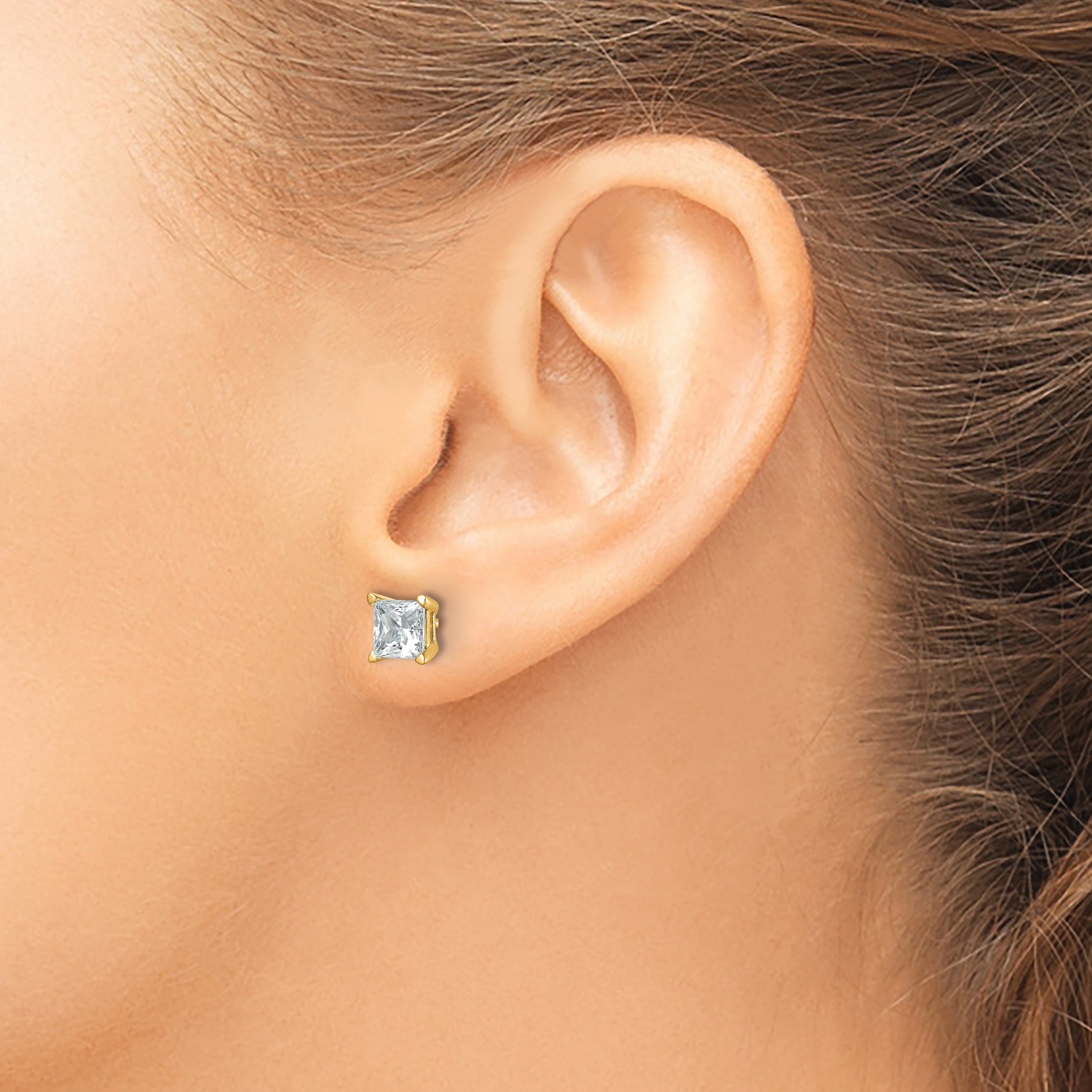 14K 2 Carat Total Weight Princess Vs/Si Def Lab Grown Diamond 4 Prong Stud Post Earrings