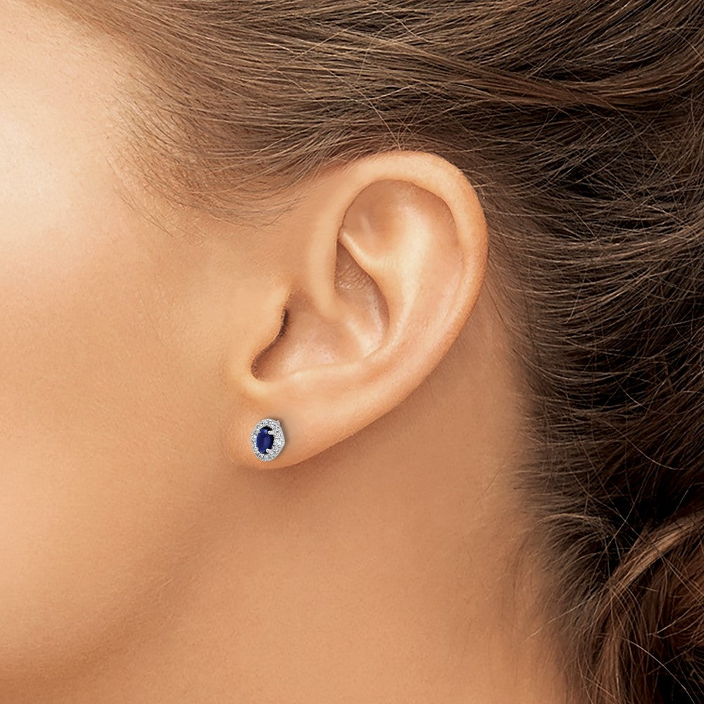14K White Gold Lab Grown VS/SI FGH Dia and Cabochon Cr Sapphire Earrings