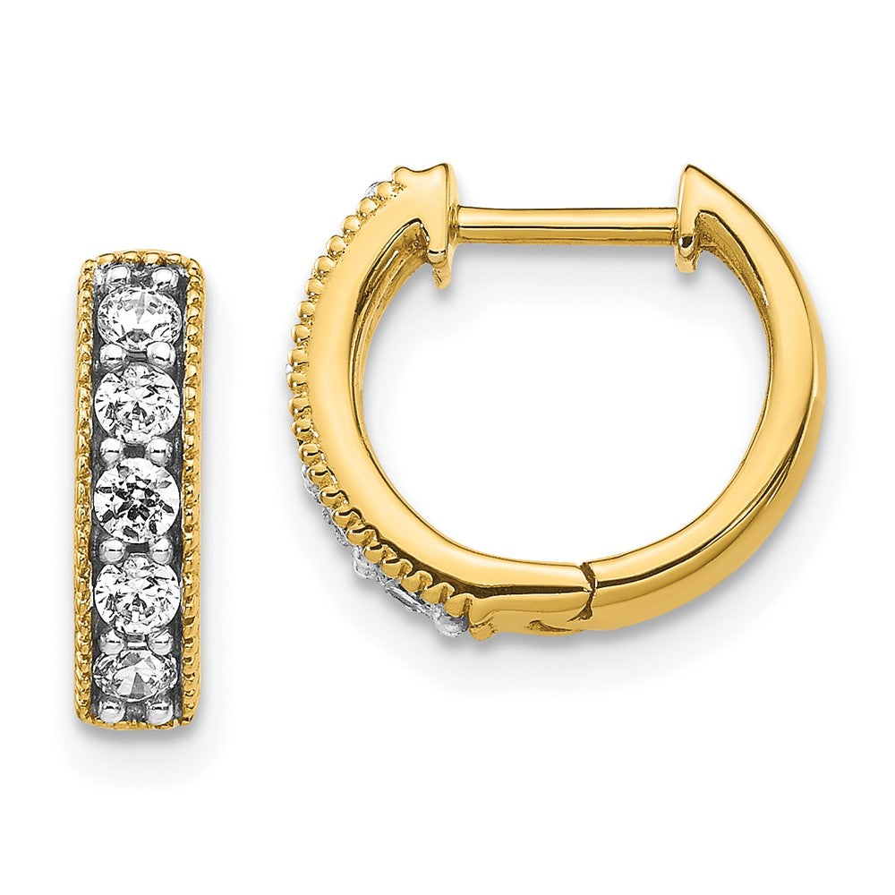 14K Lab Grown VS/SI FGH Dia Milgrain Hinged Hoop Earrings