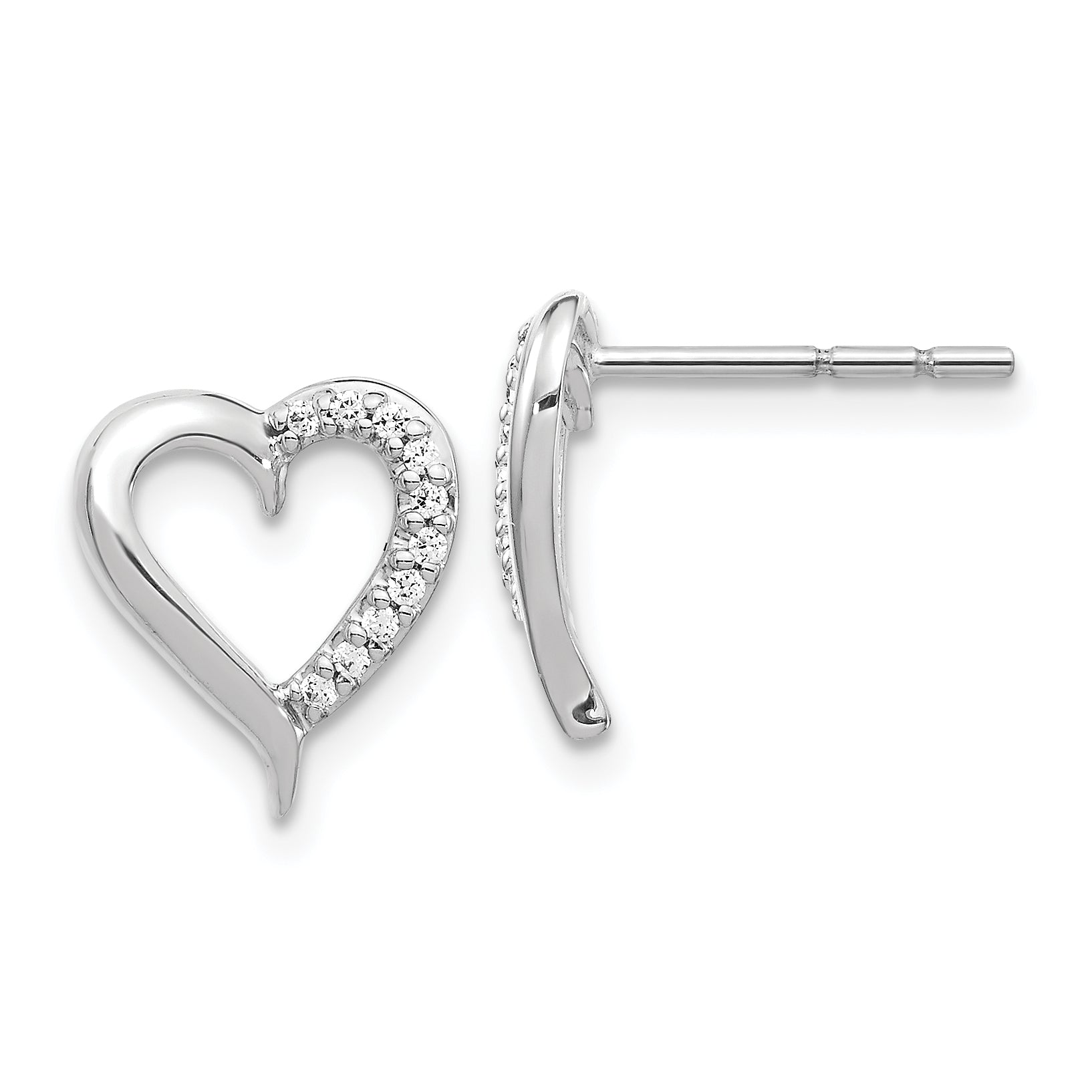 14k White Gold 1/10 carat Lab Grown Diamond VS/SI+ G+ Complete Heart Post Earrings