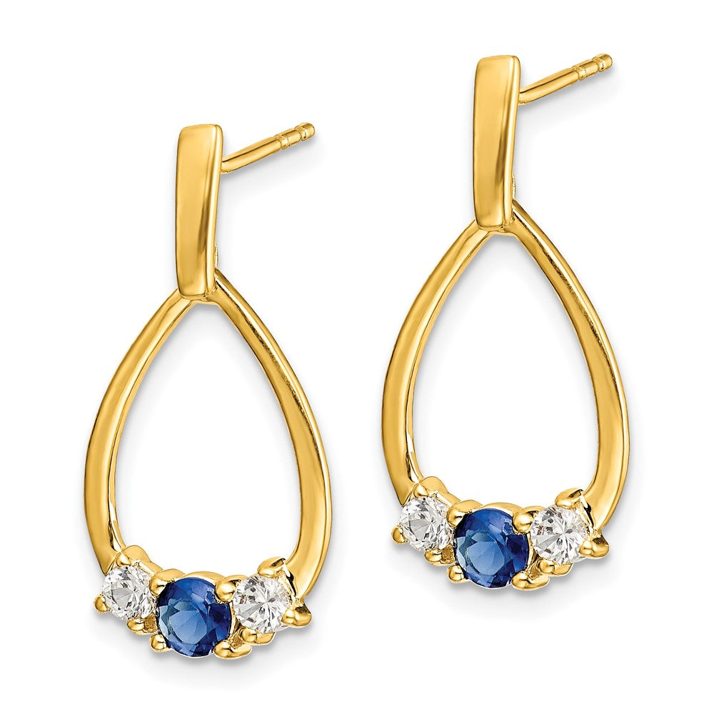14K Lab Grown VS/SI FGH Dia and Created Sapphire Post Dangle Earrings