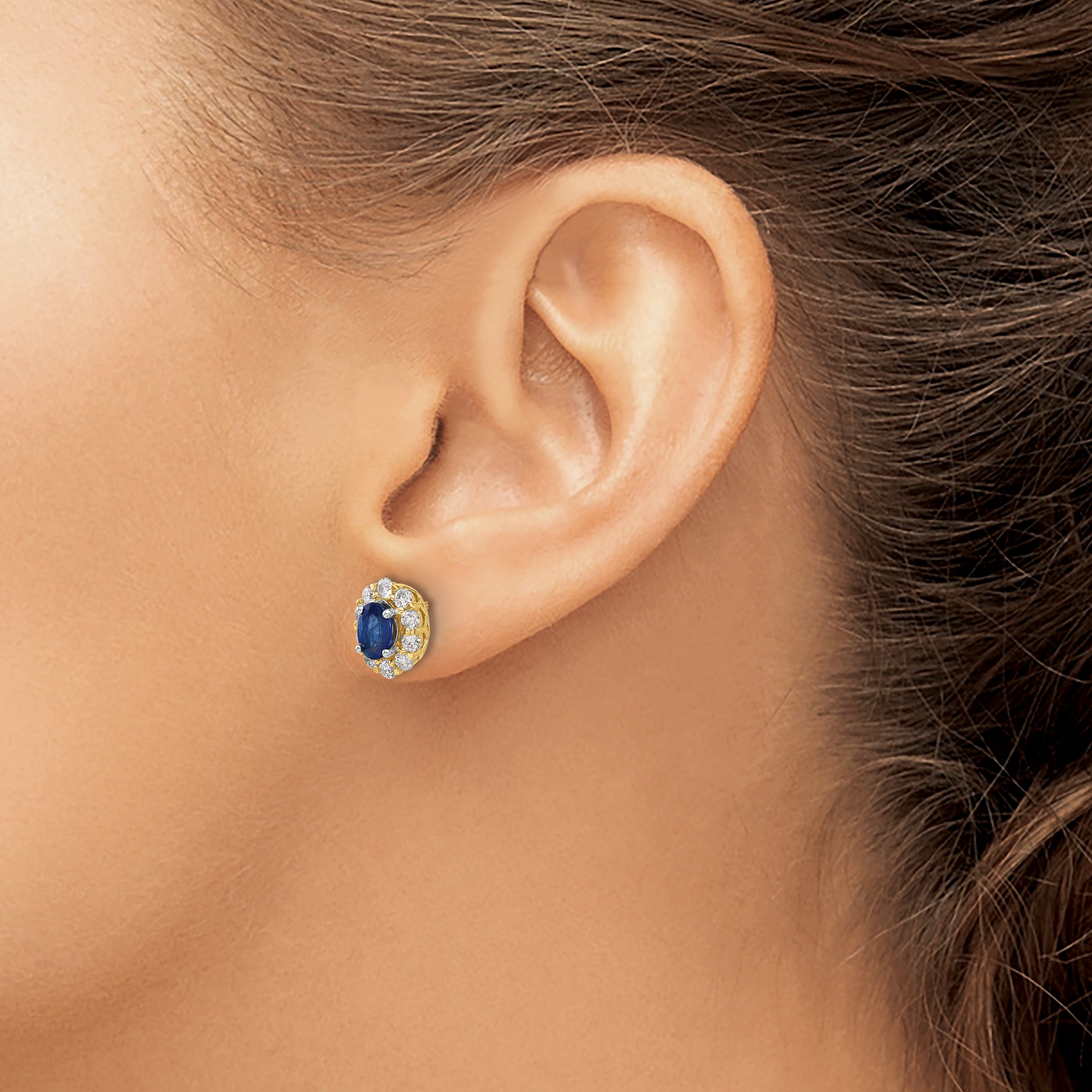 14k 5/8 carat Lab Grown Diamond VS/SI+ G+ and Oval Created Emerald Complete Halo Post Earrings