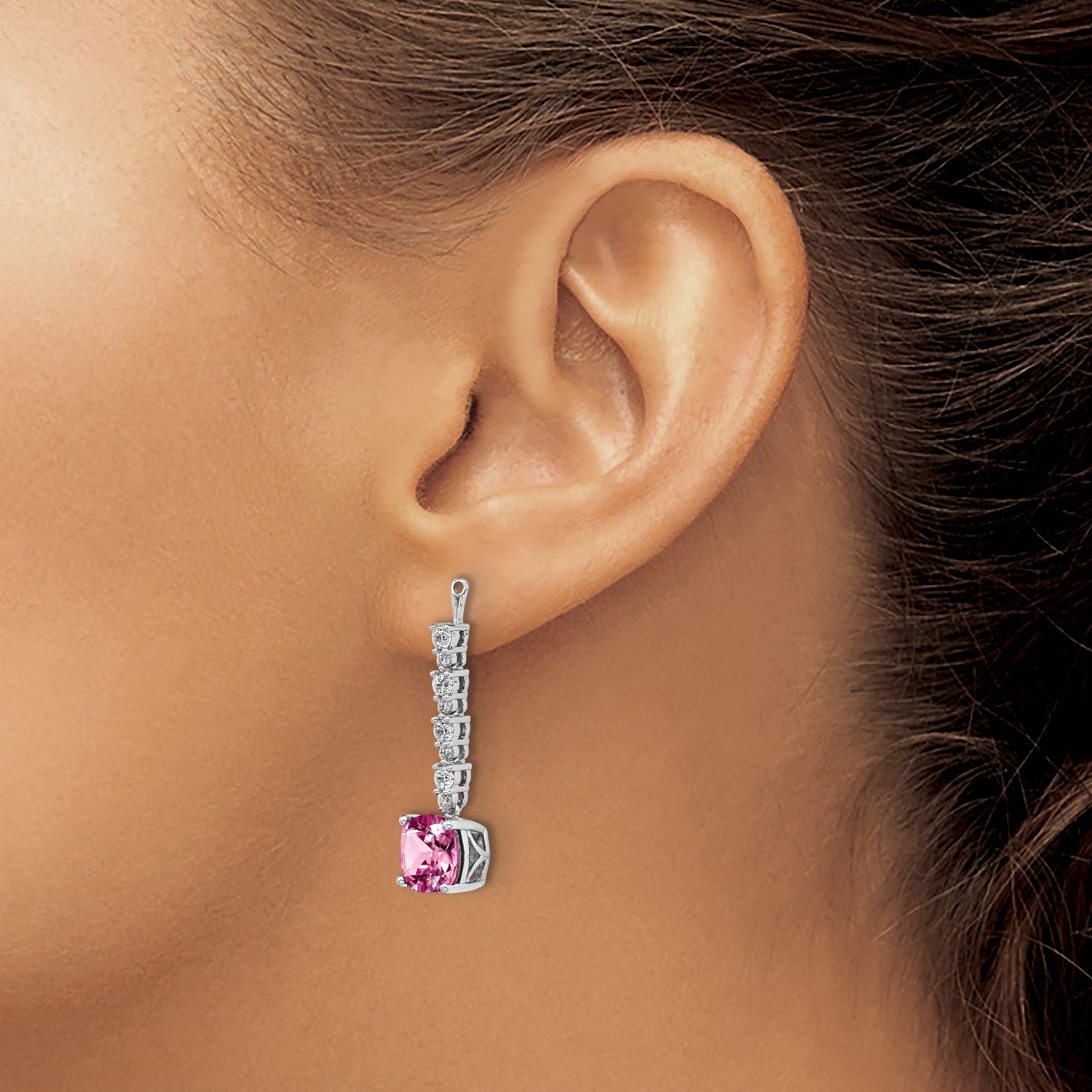 14K White Gold Lab Grown Vs/Si Fgh Dia & Created Pink Sapphire Earring Jack
