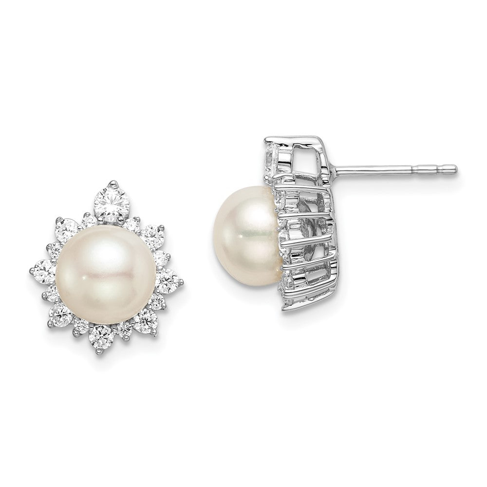 14K White Gold Lab Grown Diamond VS/SI FGH FWC Pearl Post Earrings