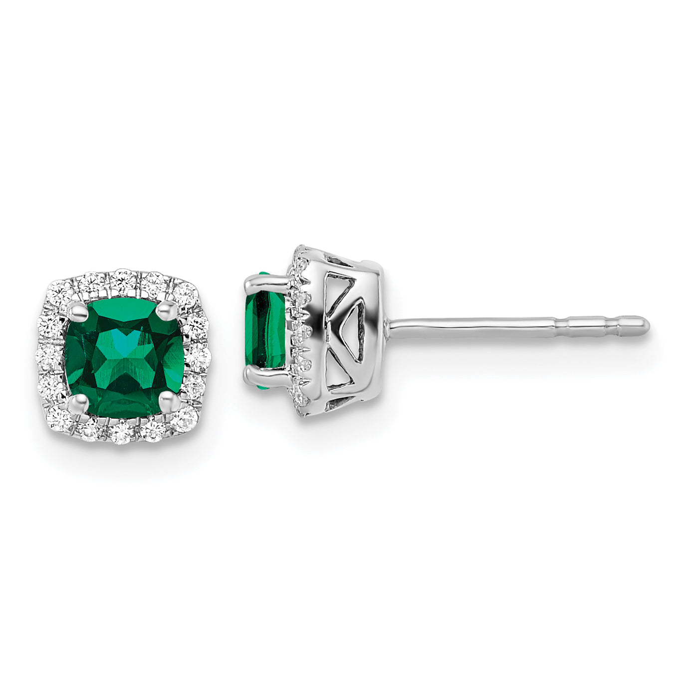 10K White Gold Lab Grown Vs/Si Fgh Dia & Cr Emerald Halo Post Earrings