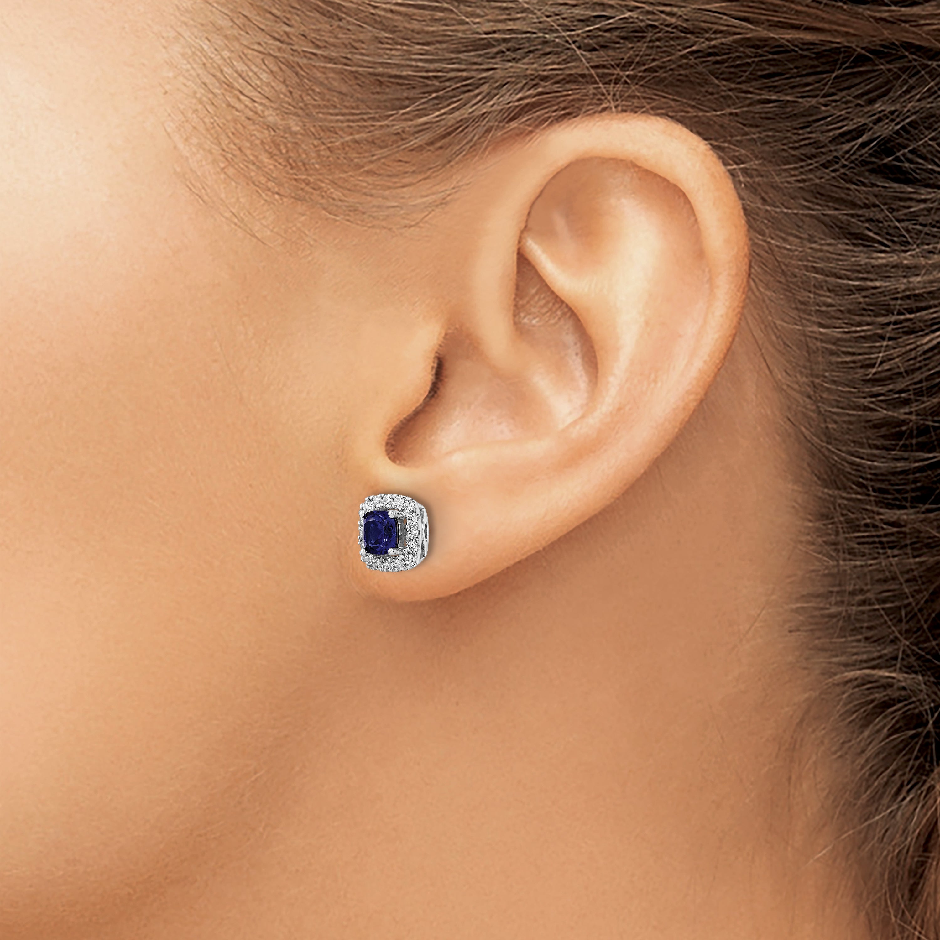 14K White Gold Lab Grown Vs/Si Fgh Dia And Created Blue Sapphire Halo Post