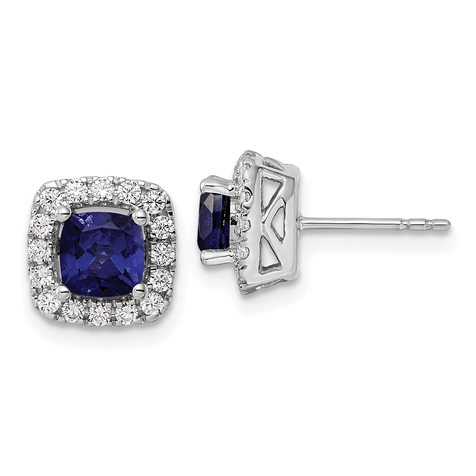 14K White Gold Lab Grown Vs/Si Fgh Dia And Created Blue Sapphire Halo Post
