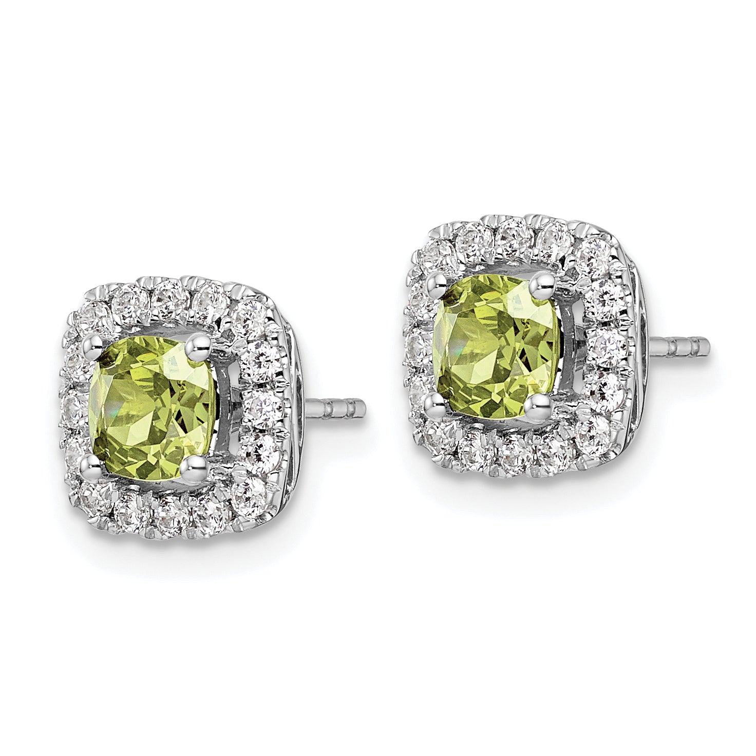 14K White Gold Lab Grown Vs/Si Fgh Dia And Peridot Halo Post Earrings